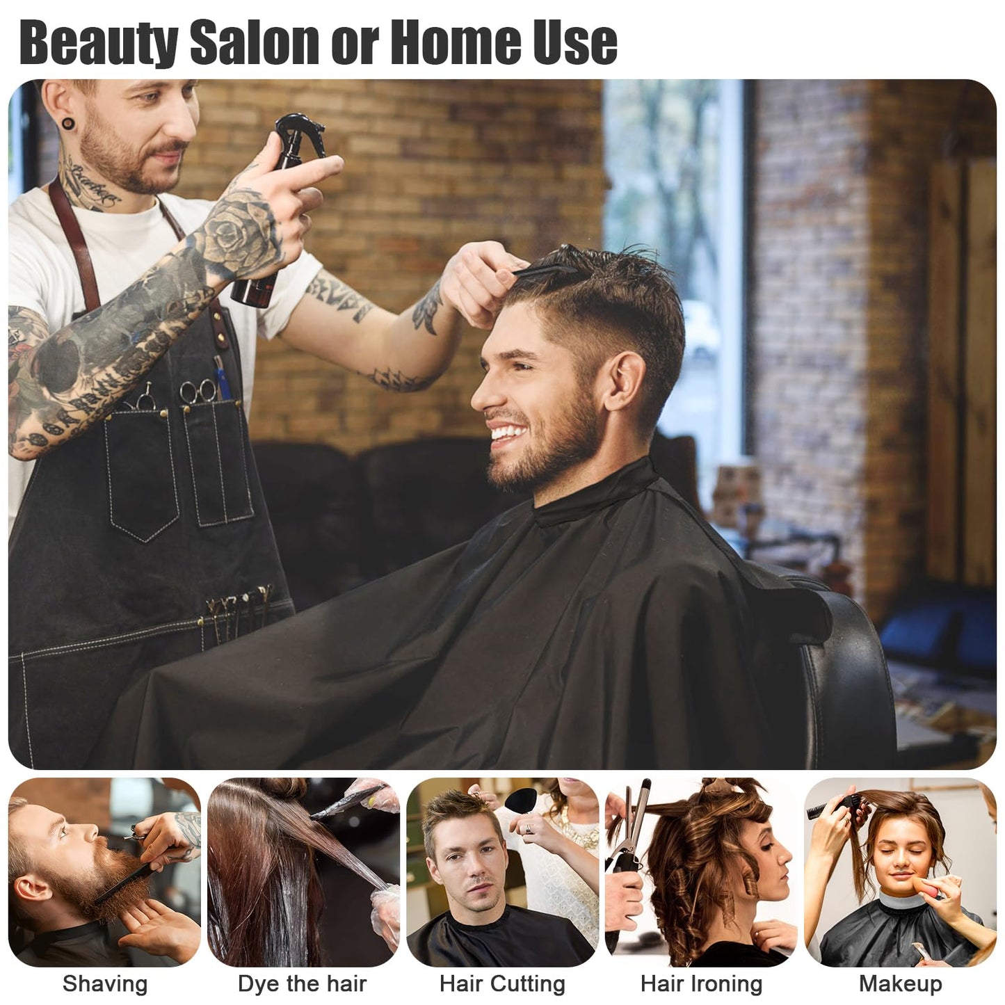 NICEMOVIC 10 in 1 Hair Cutting Barber Cape with Neck Duster Brush Barber Brush Neck Strips Hair Combs Hair Clips, Professional Barber Accessories Cleaning Supplies for Salon Haircut Styling (Black)
