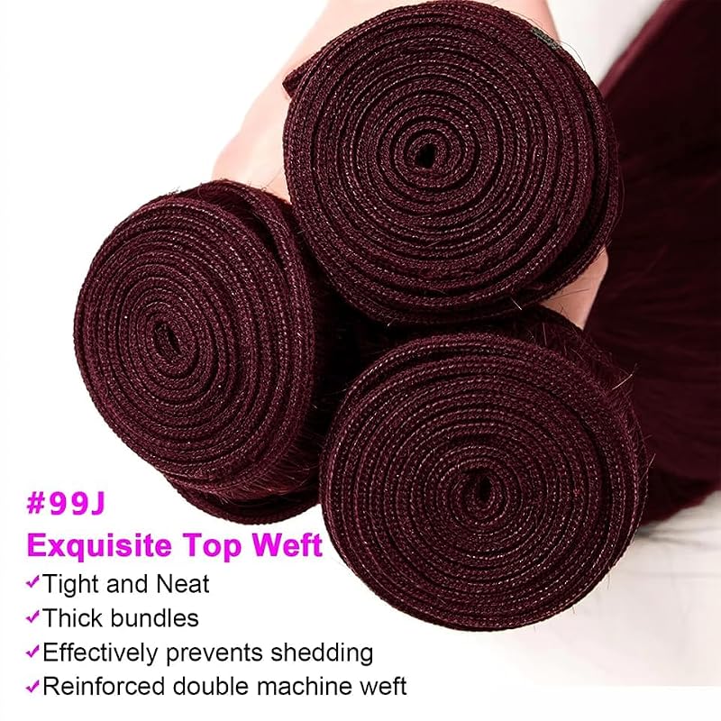 Wine Red Loose Wave Hair Extensions - 99J Burgundy Human Hair Bundles 24-28 Inch, 3 Bundles