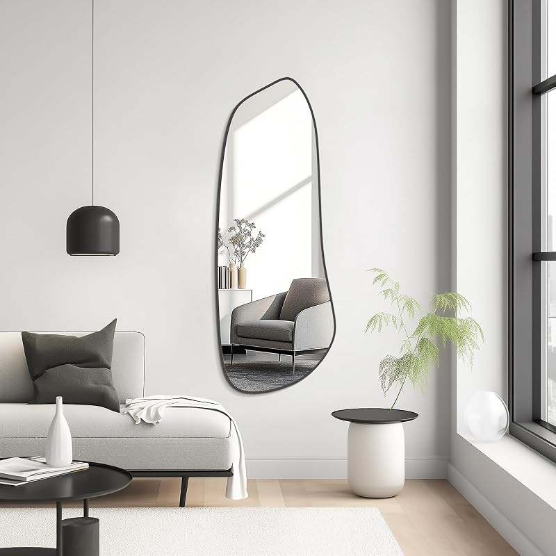 Irregular Wall Mirror with Black Frame 46" x 18" - Wall-Mounted for Living Room, Bedroom, Bathroom - Variation: Black New+46"L x 18"W