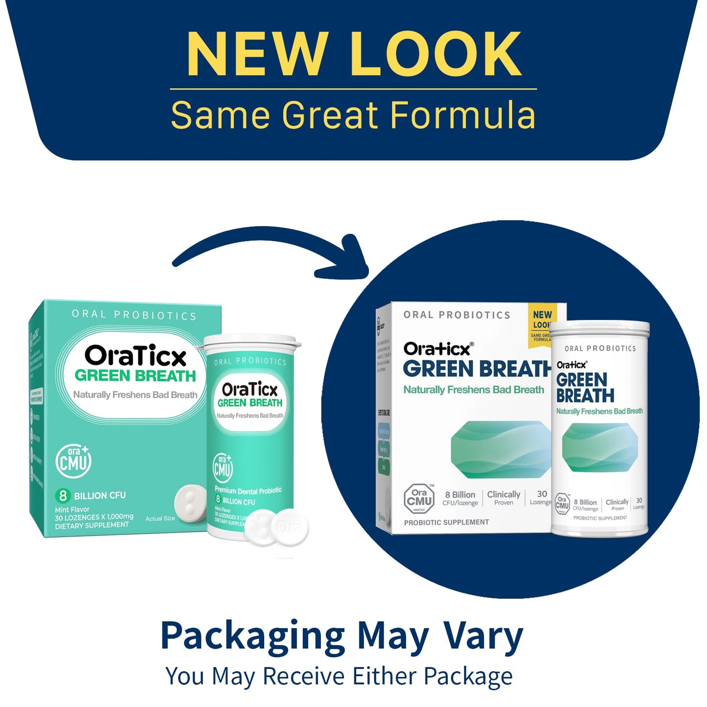 OraTicx Green Breath Oral Care Probiotics, Naturally Support Freshens Bad Breath & Healthy Mouth, Dental Probiotic Supplement 8 Billion CFU, Mint Flavor 30 Lozenges 1-PK