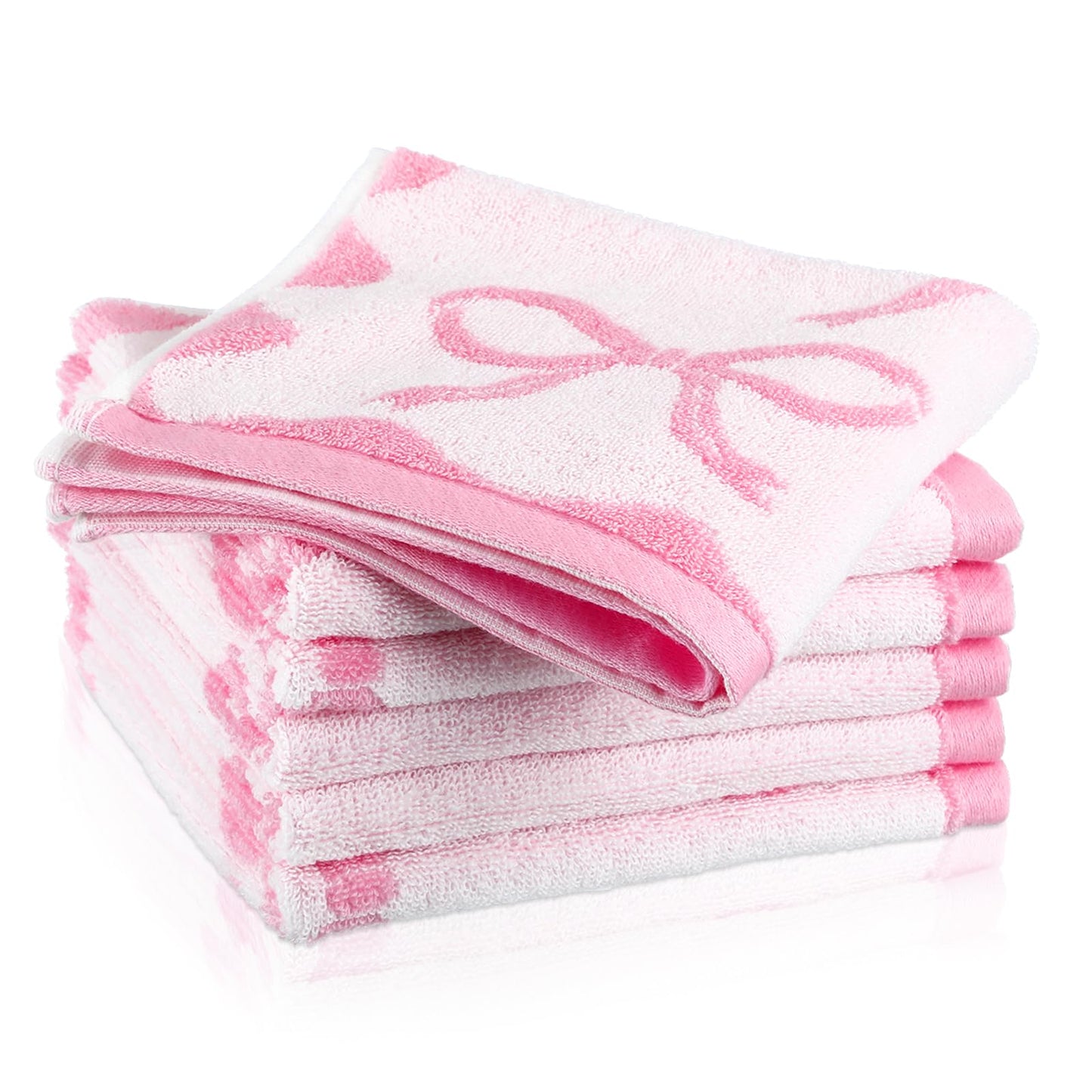 Coume 6 Pcs Pink Bow Washcloths 100% Cotton Wash Cloths 13" x 13" Coquette Small Face Towels Absorbent Soft Preppy Wash Cloths & Hand Bath Towels for Bathroom, Spa, Kitchen Drying Cleaning