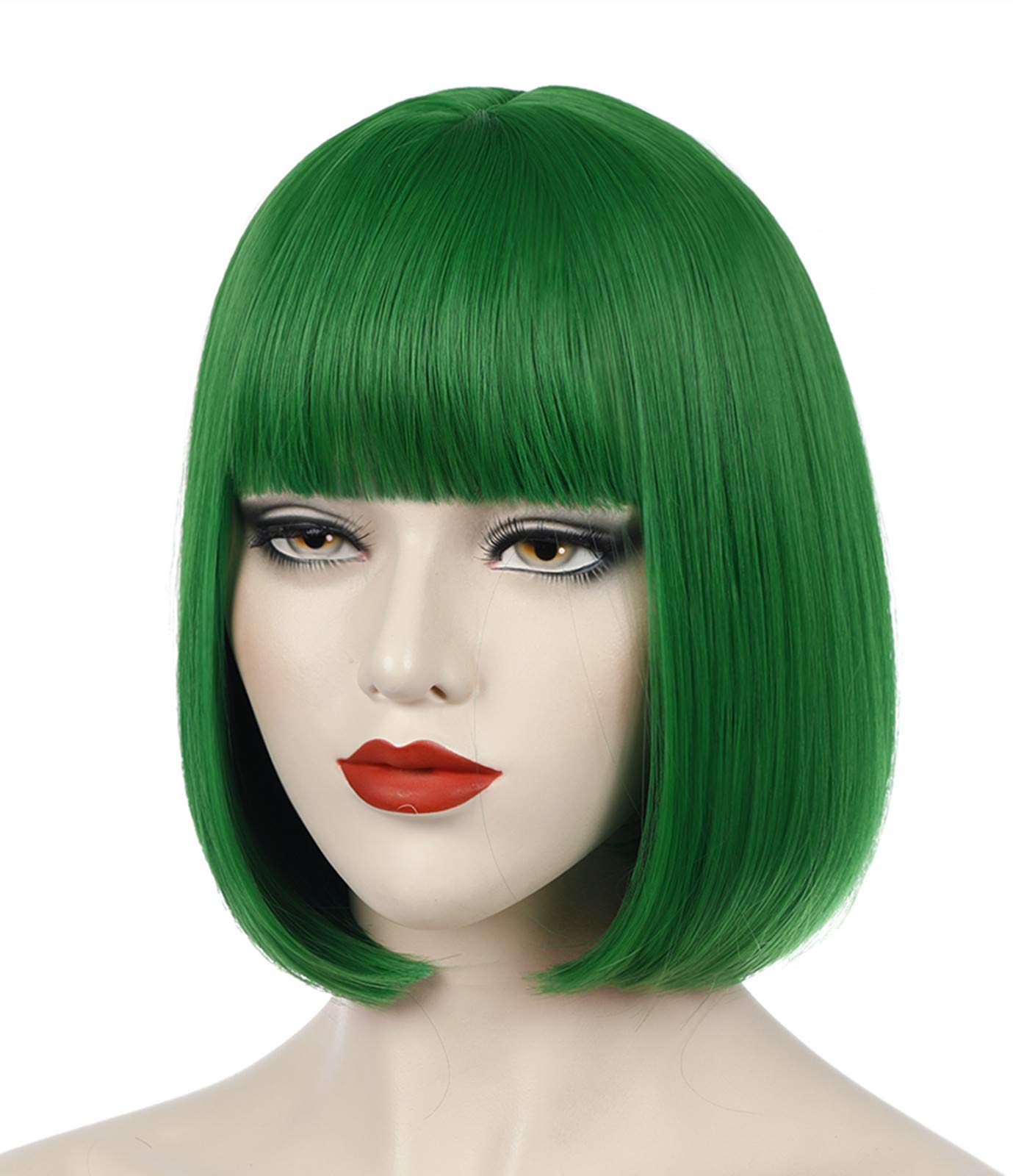 Bopocoko Green Wig Short for Women - St Patrick's Day Bob Wig With Bangs, Natural Cute Synthetic for Halloween BU110GR