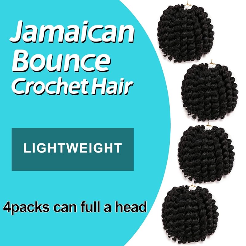 Jamaican Bounce 8 Inch Wand Curl Crochet Hair, 4 Packs, 22 Strands/Pack – 1B Variation Kenkenten