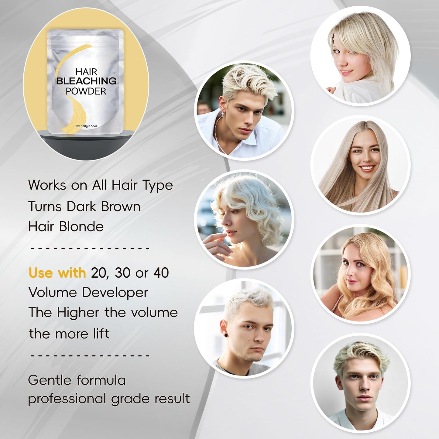 Hair Bleach, Bleach for hair, Bleach Podwer for hair, 3.53oz / 100gLightening Up to 8 Levels of Lift for Hair Highlights & Lightening (small)