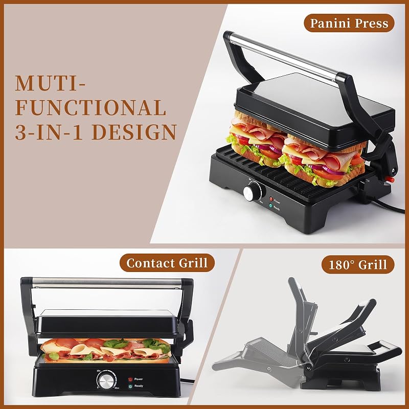 Variation of THIS listing Large Panini Press Grill 3 in 1 Open 180° 2-3 Sandwiches UVFAST