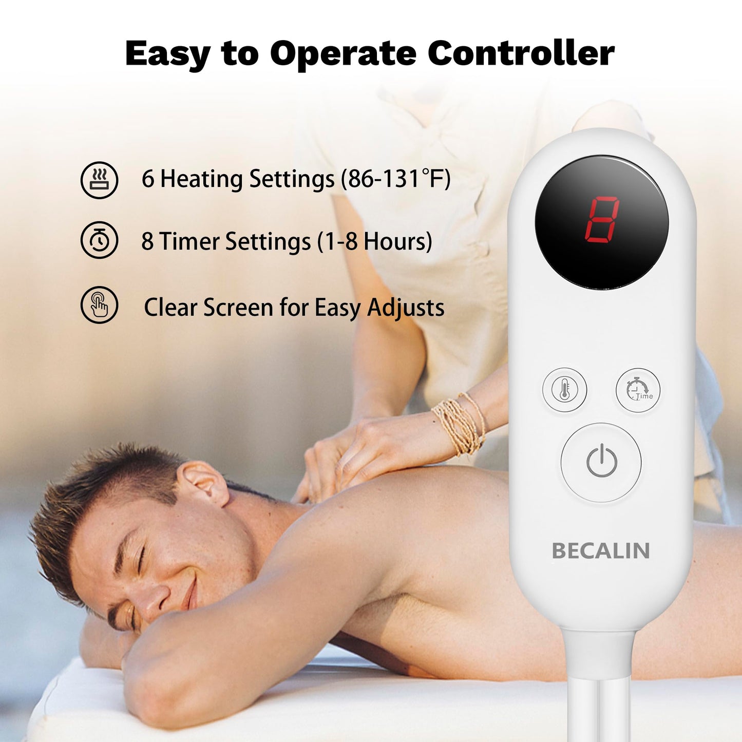 Massage Table Warmer Heating Pad Professional SPA Massage Bed Warmer with 8 Timer & 6 Heat Settings & Overheat Protection for Massage Bed & Spa, Thickened & Soft Fleece, 31" x 71"