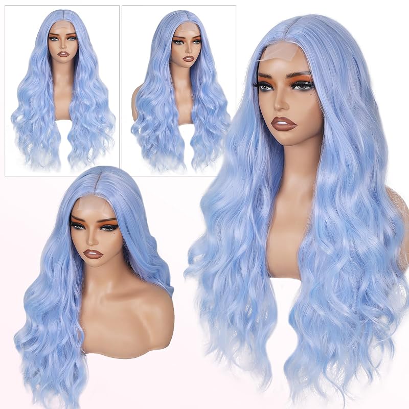 FAVE Light Blue 26-Inch Wavy Wig for Women – Long Synthetic cosplay & Daily Wear (Variation: Light Blue+26)