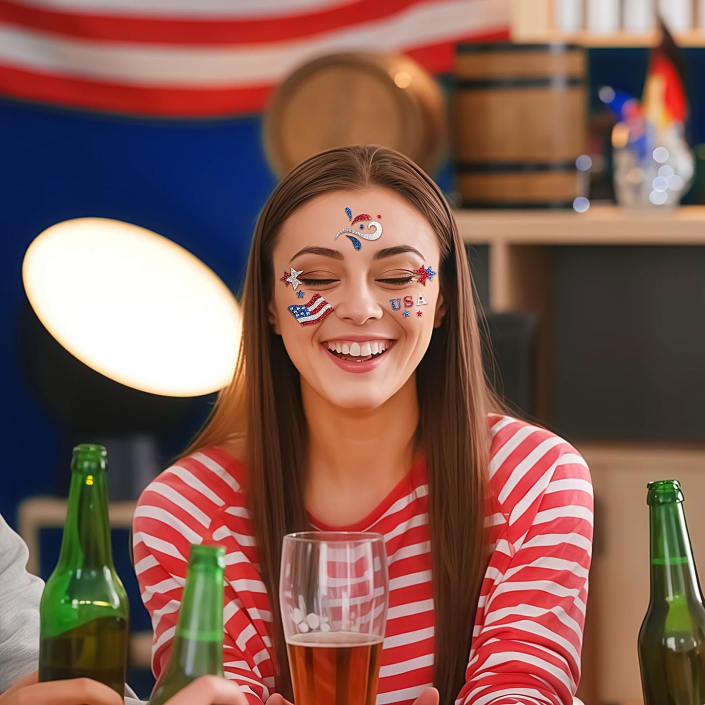 USA Flag Stars Face Stickers Patriotic Face Gems Face Jewels Self-Adhesive Festival Star Rhinestone Stickers for Face, Eye, Makeup, Stick on Gems,4th July Costume Accessories 2PCS (Style 1)