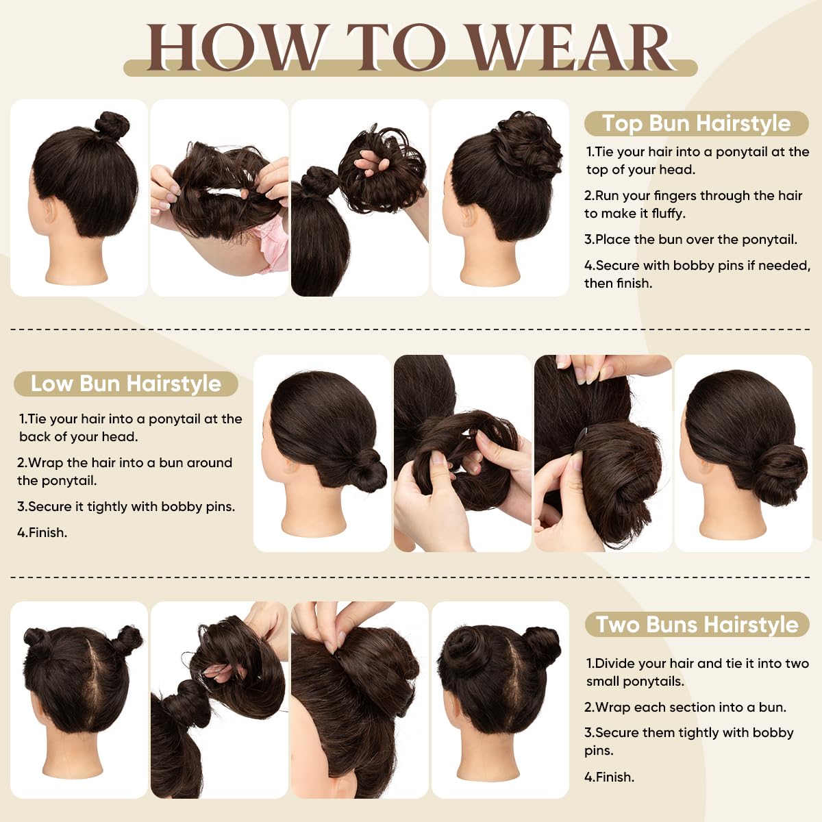 CJL HAIR 2PCs Small Cute Messy Bun Hair Piece for Thin Hair Women Girl Mini Synthetic Curly Bun Scrunchies Updo Hairpieces for Kids Chocolate Multi