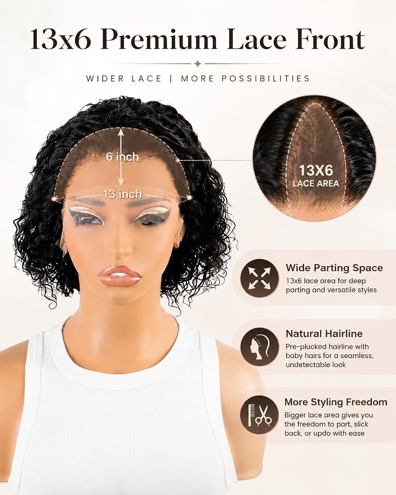 13x6 HD Lace Front Curly Bob Wig - 8 Inch Short Human Hair, Glueless, 180 Density (Variation: 13x6 Curly Bob Wig Human Hair+8 In)