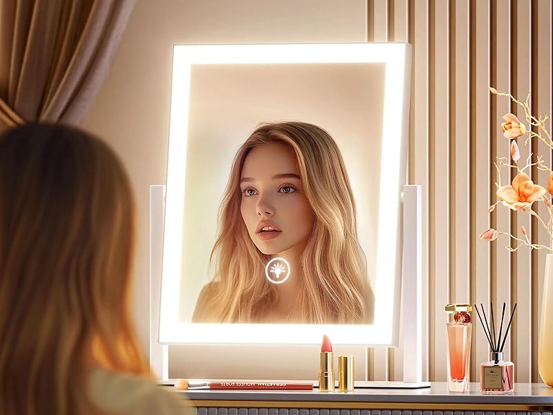 Gvnkvn 15.2 x 13 in Lighted Makeup Mirror with 10X Magnifier - White