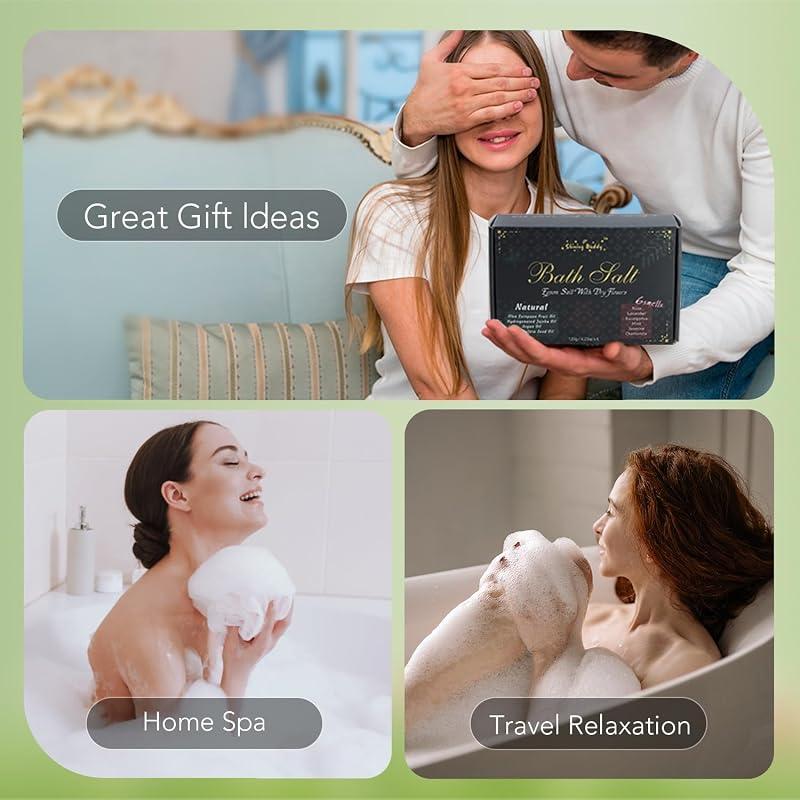 Relaxing Epsom Bath Salts Gift Set for Women - Soothing Lavender & Essential Oils