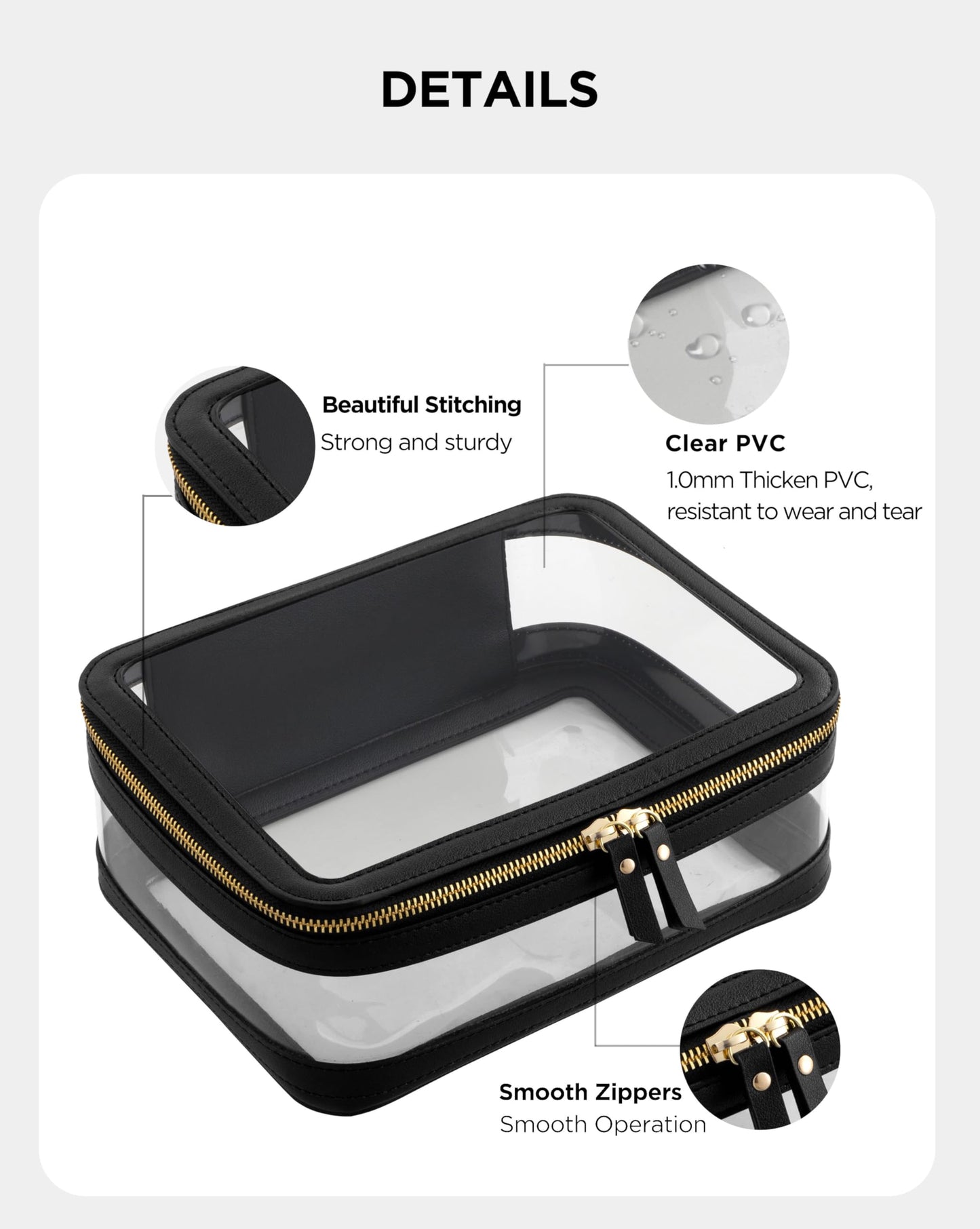 HBlife Clear Makeup Bag Organizer, Portable Travel Toiletry Cosmetic Bag Case for Women, Large Make Up Bag Makeup Train Case Transparent Storage Bag Pouch with Handle(Black)