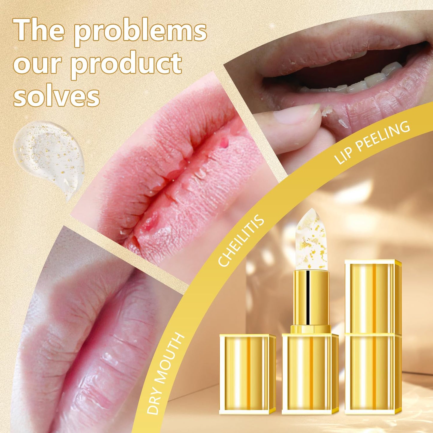 WLLEADG 2Pcs Transferproof Color Changing Lipstick, Gold Crystal Color Changing Lipstick, Moisturizer Long Lasting Lip Balm for Women (Gold)