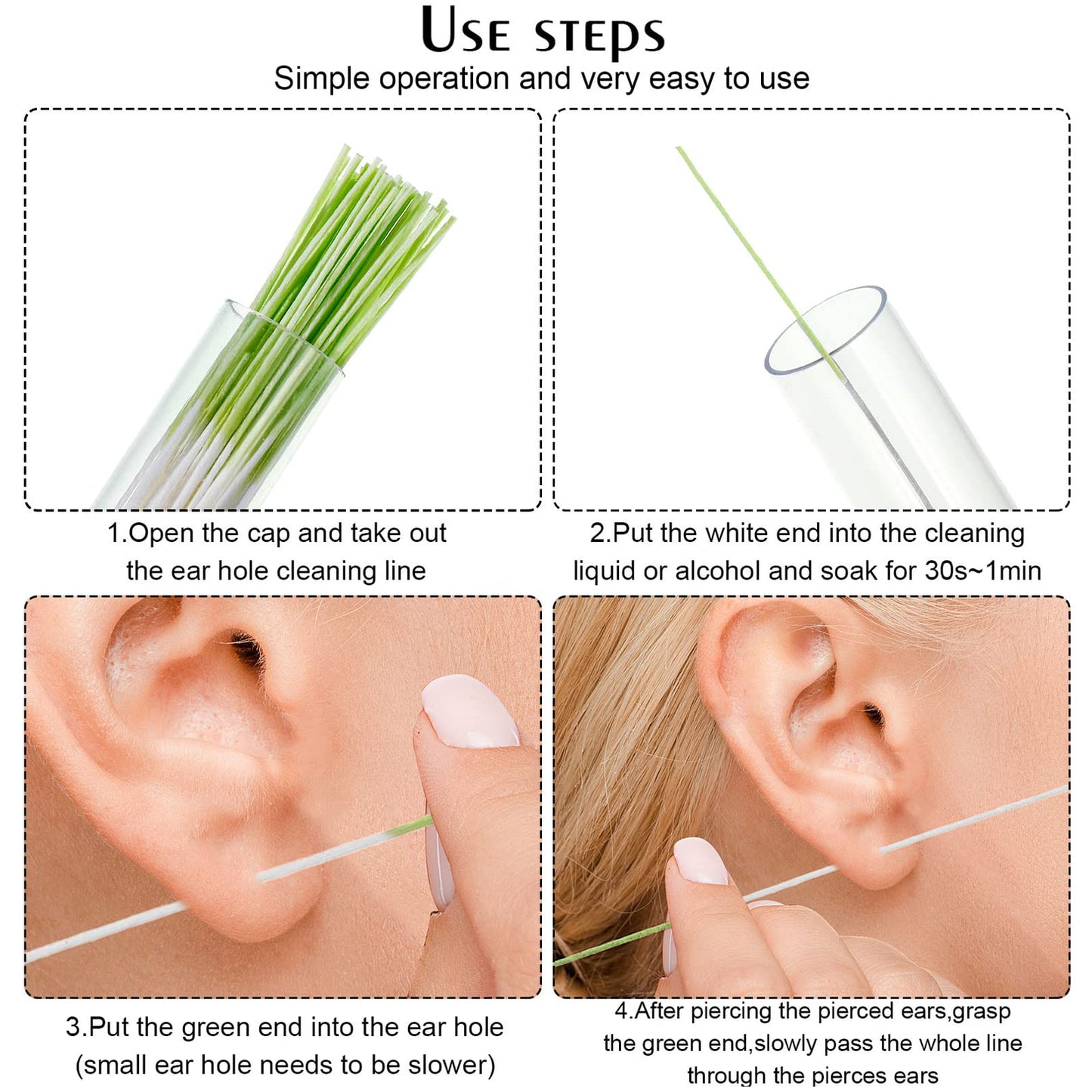 Maitys 360 Pieces Ear Hole Floss Piercing Cleaner Floss Disposable Piercing Aftercare Cleaning Line Ear Hole Care Cleaning Tool for Women Men(Green, Purple, Blue)