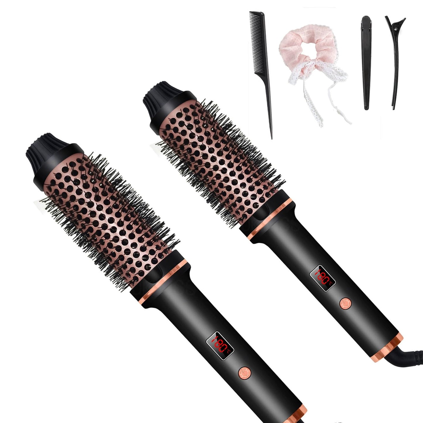 Thermal Styling Brush - Lunarahair, Lunara Thermal Styling Brush, Lunara Hair 3-In-1thermal Round Curling Brush, Gentle Ceramic Heat, Instantly Adds Volume, Shine & Bounce(2PC-Black)