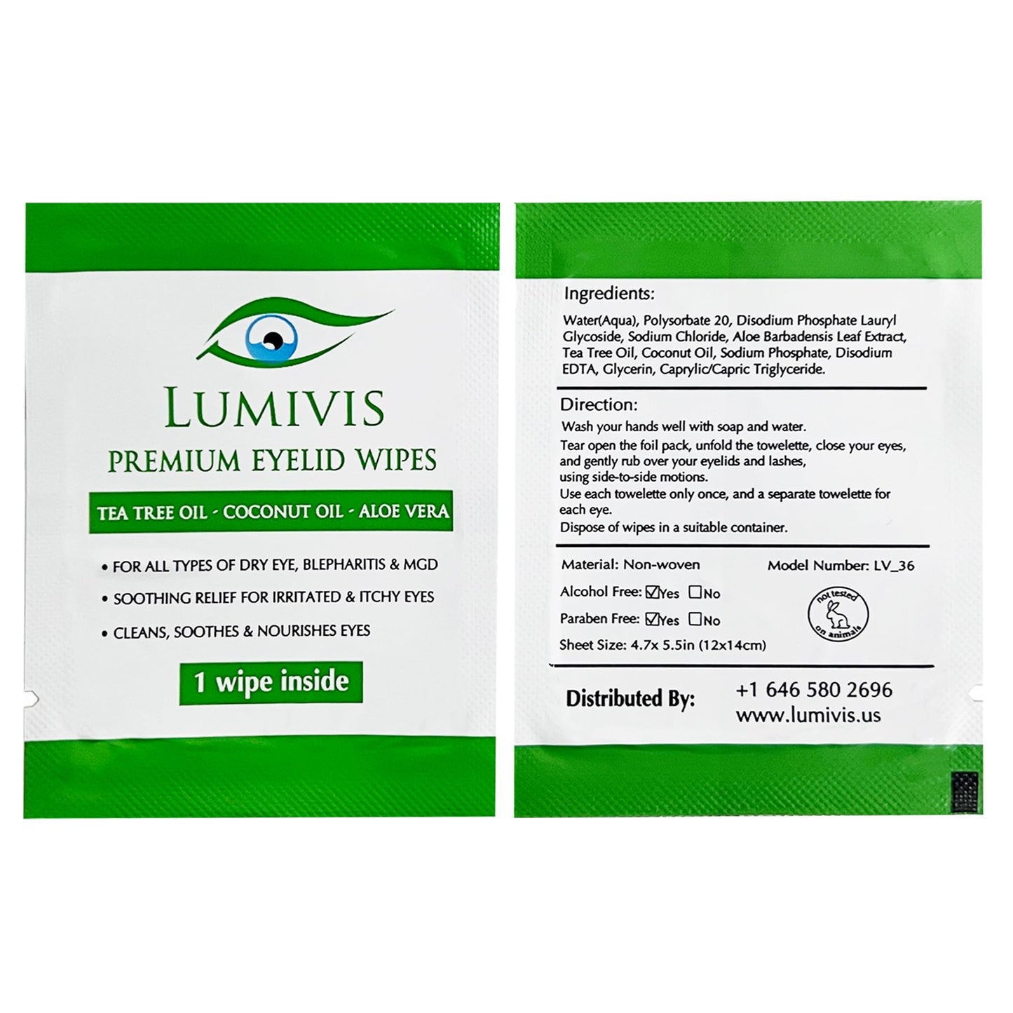 Lumivis Tea Tree Oil Eyelid Wipes – 72 Individually Wrapped Pads for Daily Eyelid Cleansing, Makeup Removal & Lash Hygiene – Natural, Soothing Formula for Sensitive Eyes