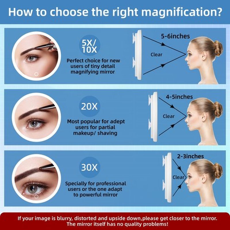 5X Magnifying Mirror with Light, Magnifying Mirror with 3 Suction Cups, Lighted Makeup Magnifying Mirror 3 Color Dimmable Travel Magnifying Mirror, Large 5X Magnified Mirror with Tweezers and Scissors