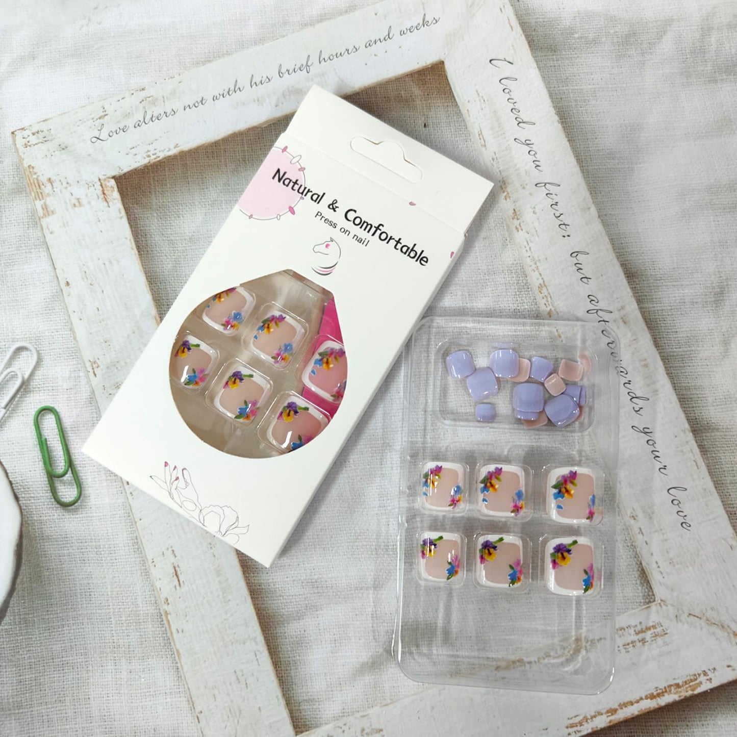 24Pcs Purple Press on Toenails Short Square Fake Toe Nails with Colorful Flower Designs Summer Toenail Press ons Full Cover Cute Acrylic False Toenails Reusable Glue on Toe Nails for Women