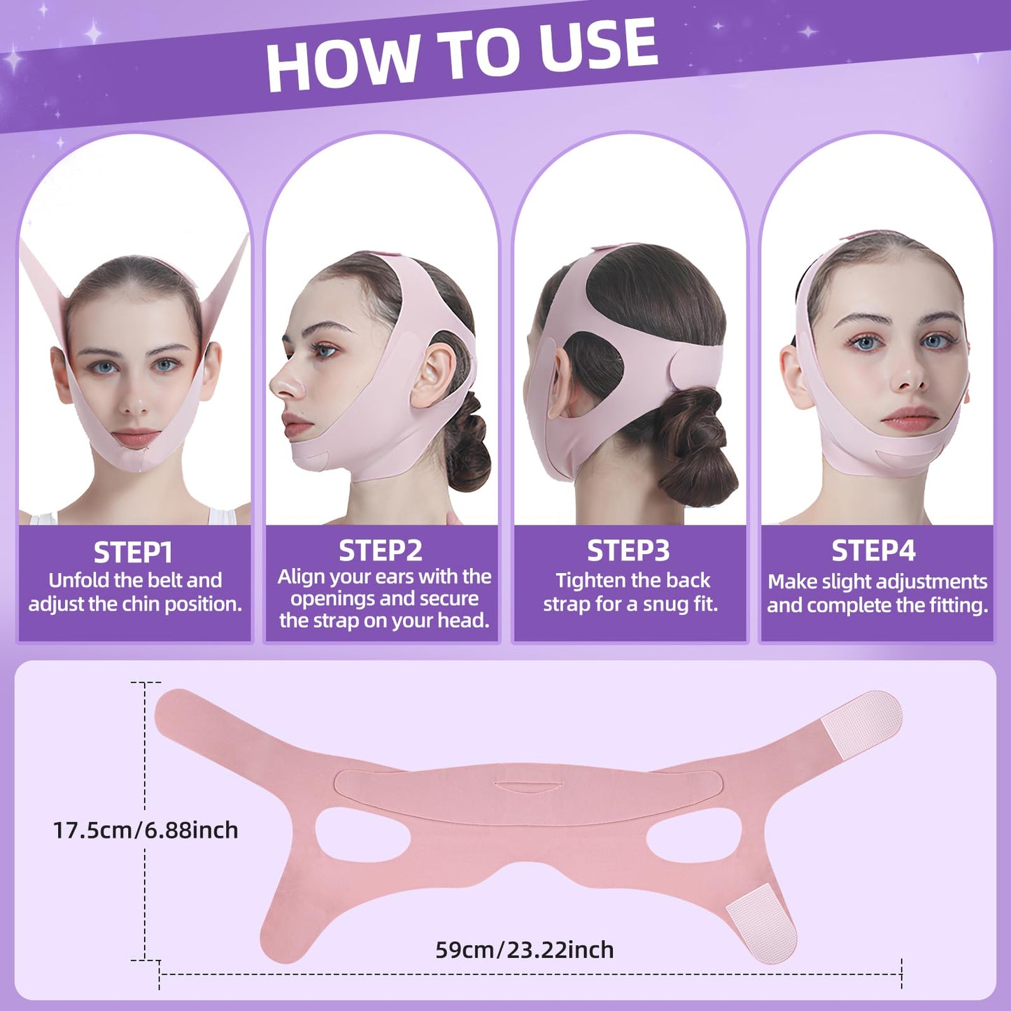 PRAVETTE Facial Lifting Belt - V Line Lifting Mask Chin Strap,Face Lift Tape with Adjustable Straps, V-Shaped Double Chin Reducer, 3D Contoured Design for Facial Shaping,Jawline Shaper and Sleeping