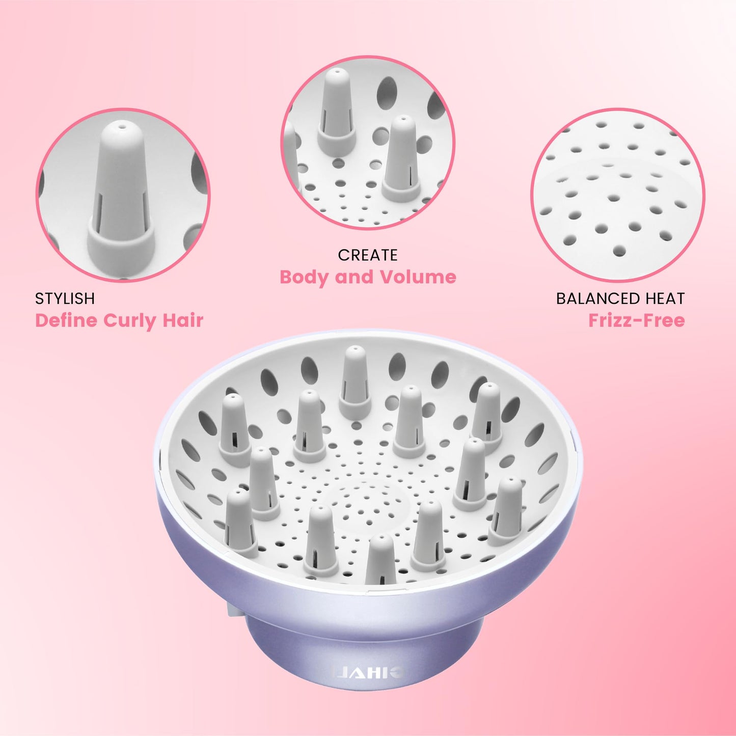 GIHALI Universal Hair Diffuser “Super Sturdy” 1.7 Inch to 2.6 Inch for Natural Curly and Wavy Hair, Hair Dryer Attachment (Rose Gold)
