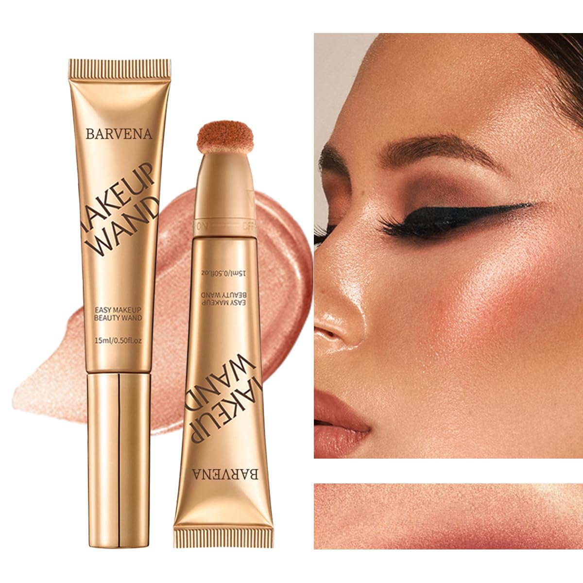 BARVENA Liquid Highlighter Wand，Liquid Highlighter Makeup Wand For Luminous, Glowing Skin, Buildable Formula, Vegan & Cruelty-Free Highlighter stick (Rose Ember)