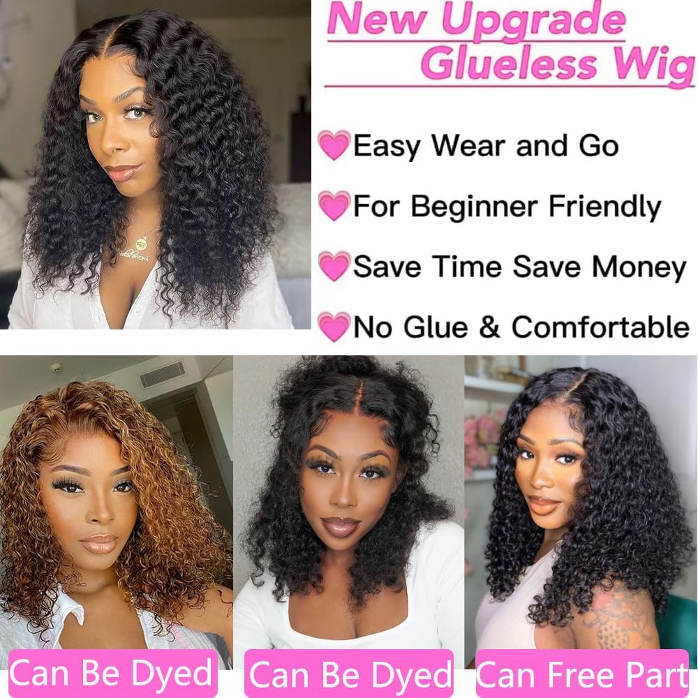 virginess Wear and Go Glueless Wigs Human Hair Pre Plucked Pre Cut Deep Wave Curly Bob Wig Human Hair Lace Front Wigs for Black Women 4x4 Lace Closure Human Hair Bob Wigs Glueless 10 Inch