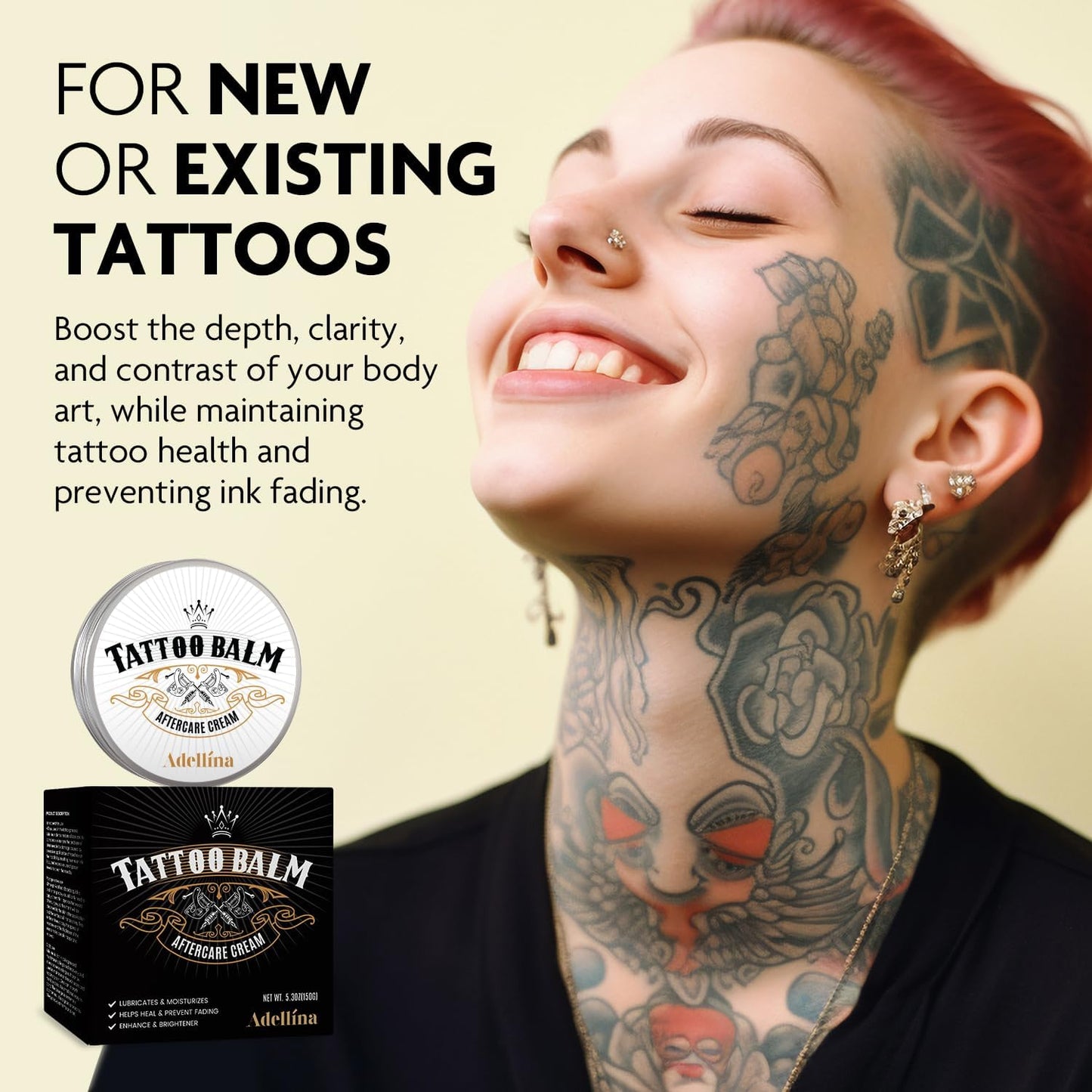 Natural Tattoo Aftercare for Color Enhancement: Tattoo Balm for New and Old Tattoos Care - Healing Soothing and Moisturizing with 100% Organic and Vegan Ingredients 5.3 OZ