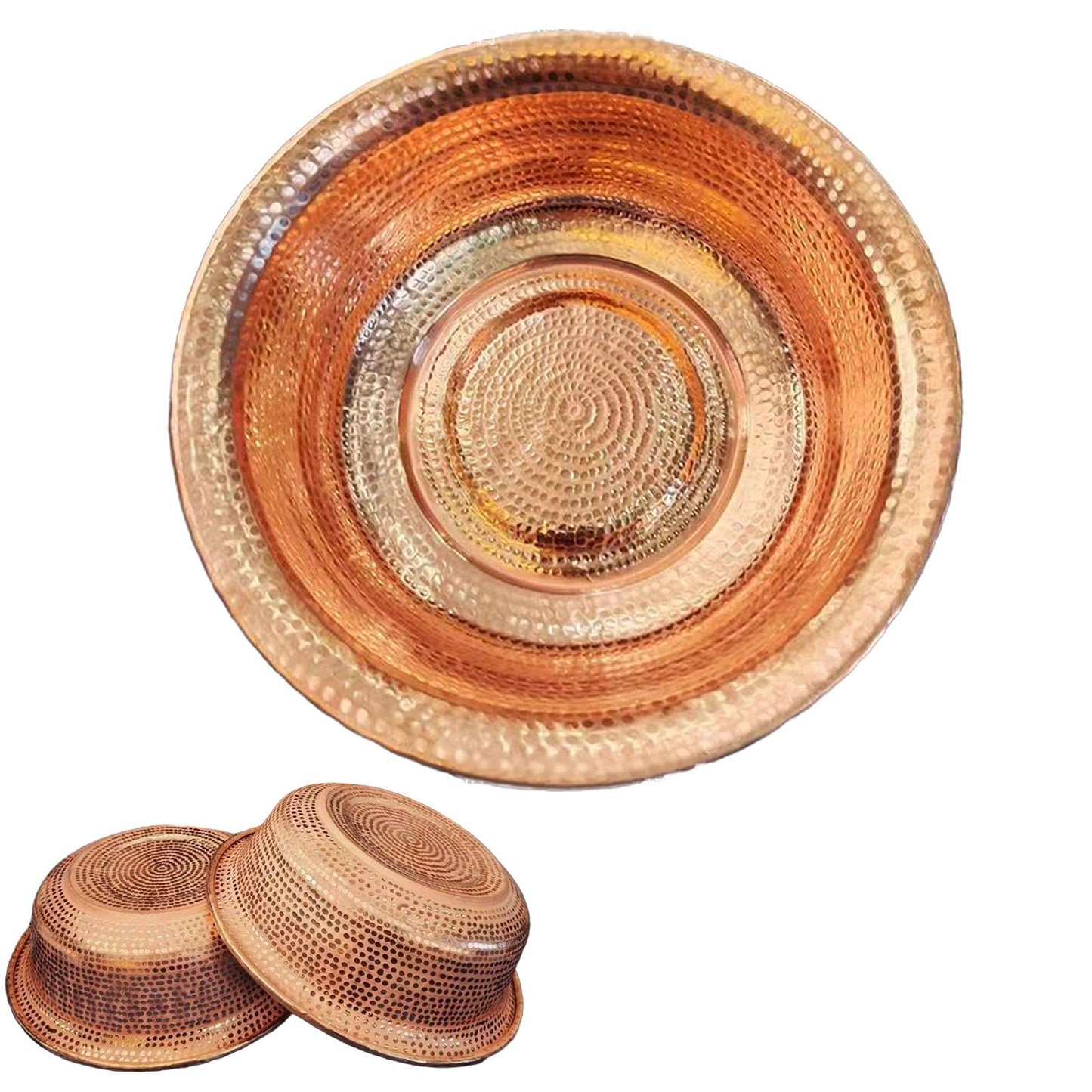 Hand-Hammered Copper Basin, Portable Foot Soak Pedicure Bowl, Copper Fire Bowl for Camping, Face Washing, Foot Bath & Incinerator Barrel, Versatile Outdoor & Home（15"）