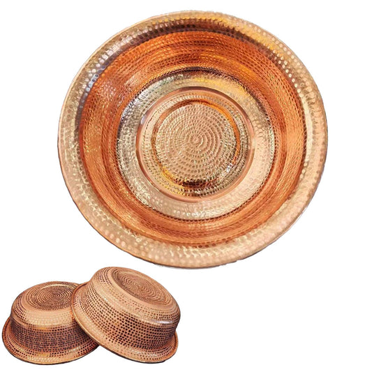 Hand-Hammered Copper Basin, Portable Foot Soak Pedicure Bowl, Copper Fire Bowl for Camping, Face Washing, Foot Bath & Incinerator Barrel, Versatile Outdoor & Home（16.1"）