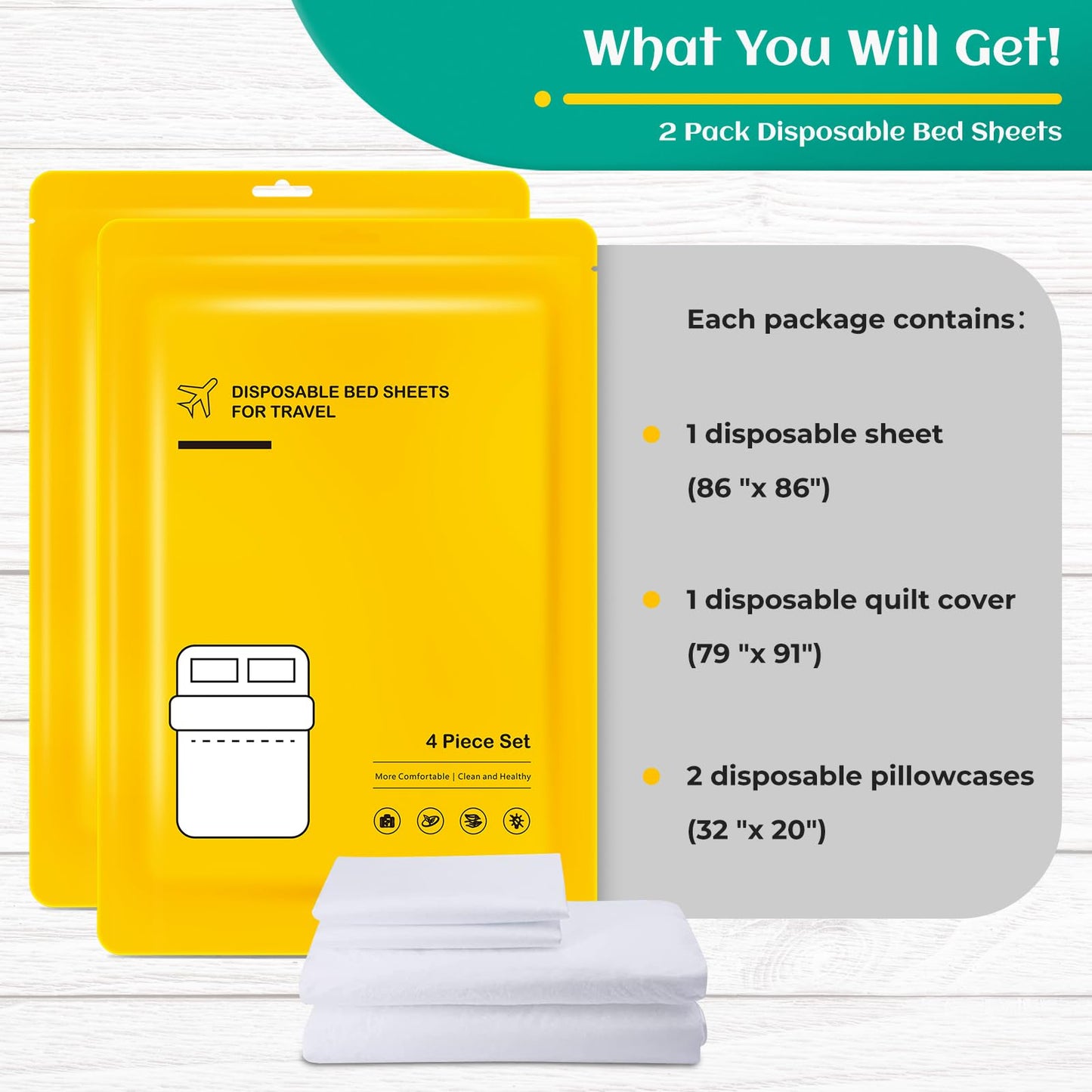 Travel Essentials Disposable Sheet Set - 2 Pack With Quilt Cover and Pillowcase, Portable Bedding for Cruise, Hotel, Camping, SPA