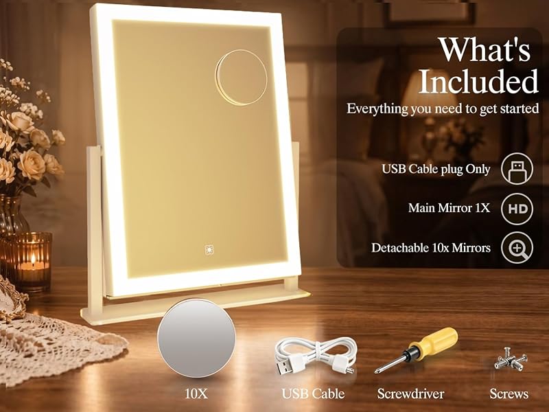 Gvnkvn 15.2 x 13 in Lighted Makeup Mirror with 10X Magnifier - White