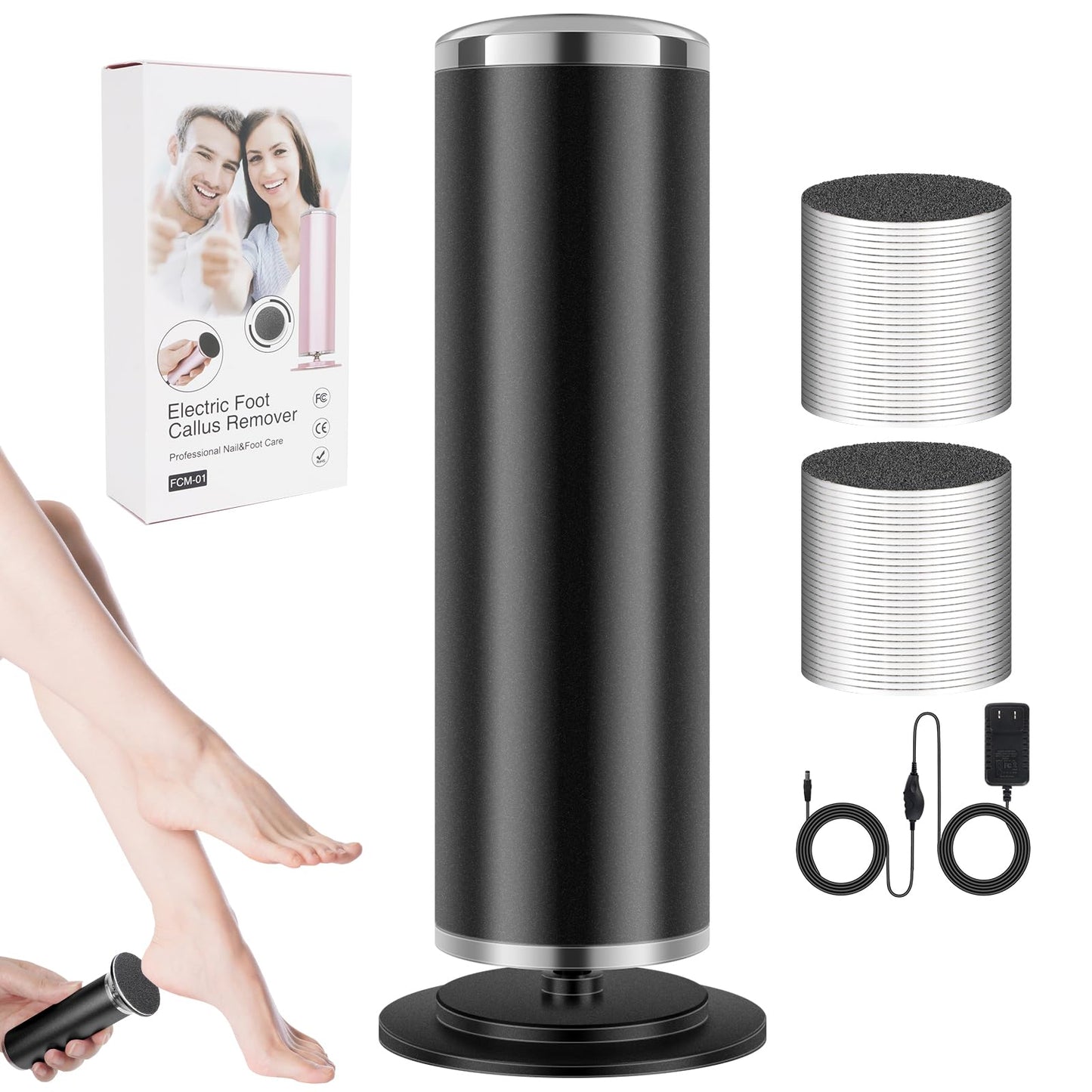 Electric Foot Callus Remover,Powerful Electric Foot File, Professional Adjustable Speed Pedicure Tool with 60 Pcs Replacement Sandpaper Discs for Dead Skin and Calluses-Black