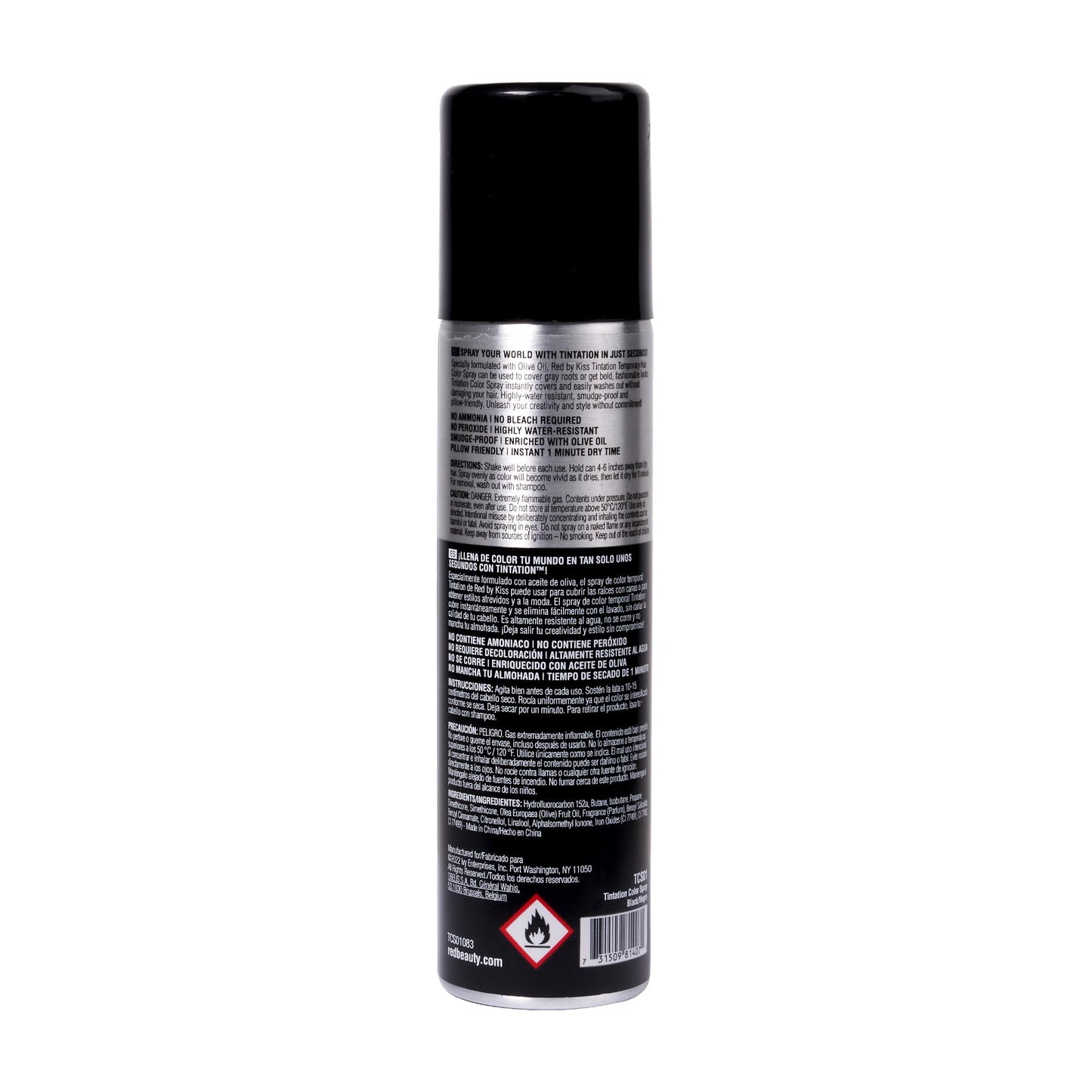 Red by Kiss Tintation Temporary Hair Color Spray, Instant Gray Root Touch Up Coverage, Water-Resistant & Smudge-Proof, Easy Wash Out, Barber & Hairline Touch-Up, Quick-Dry (Black, 2.82 oz)