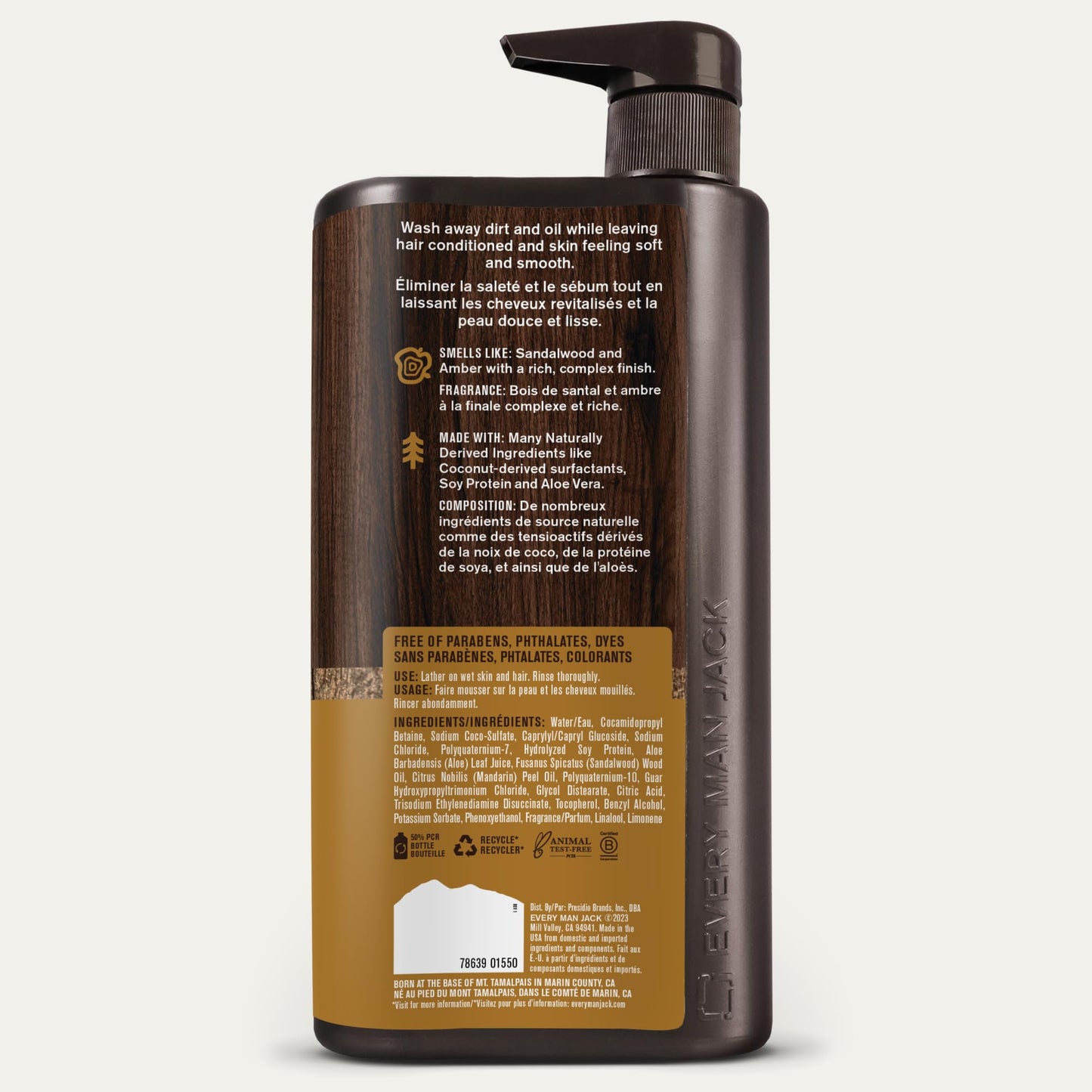 Every Man Jack Amber + Sandalwood Hydrating Mens 3-in-1 All Over Wash for All Skin and Hair Types - Body Wash, Shampoo and Conditioner with Naturally Derived Ingredients - 28.8oz (2 Pack)