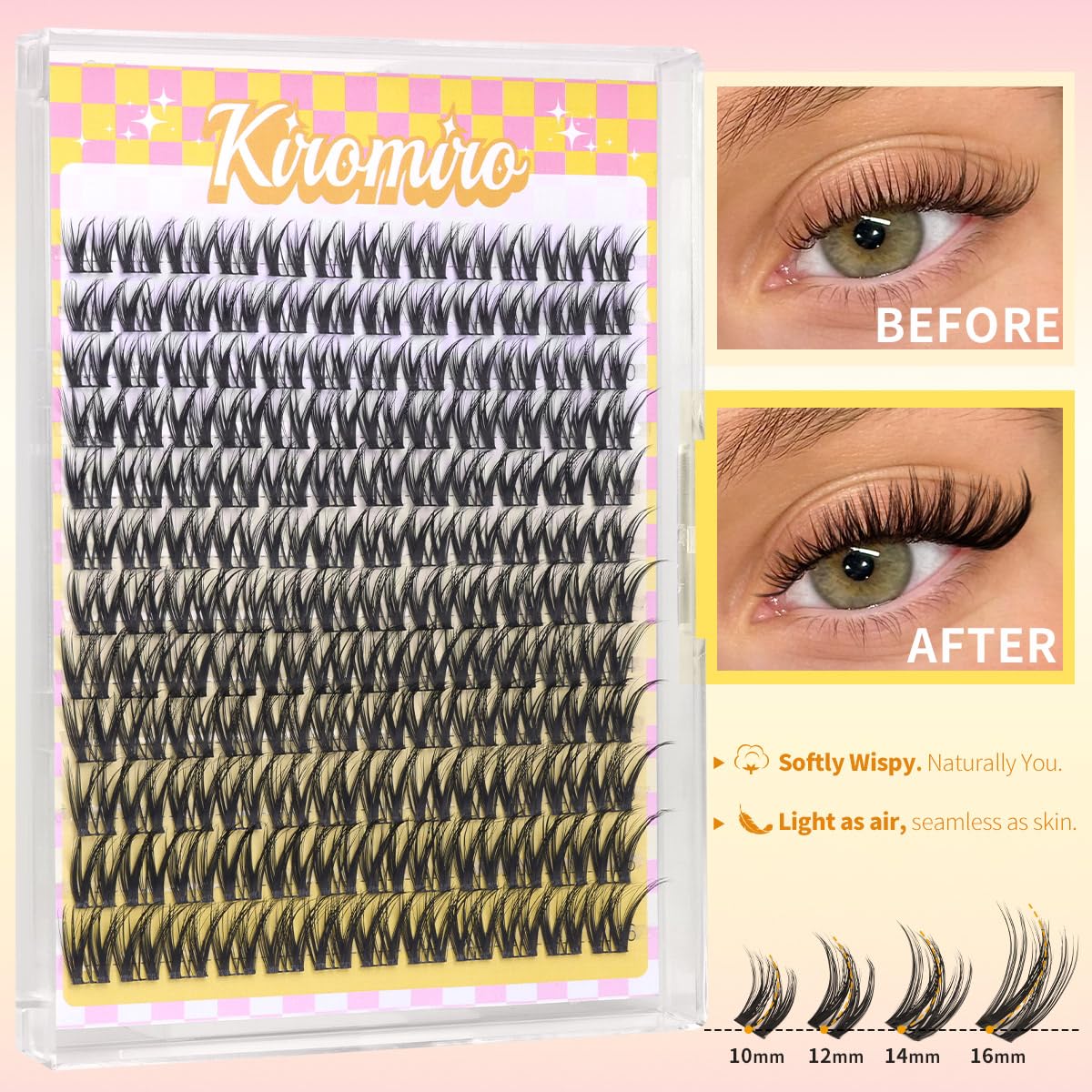 Wispy Lash Clusters Natural 10-16mm Cluster Eyelash Extensions DIY Individual Lashes Extensions Double Clusters Lash Soft Lightweight Eyelash Cluster