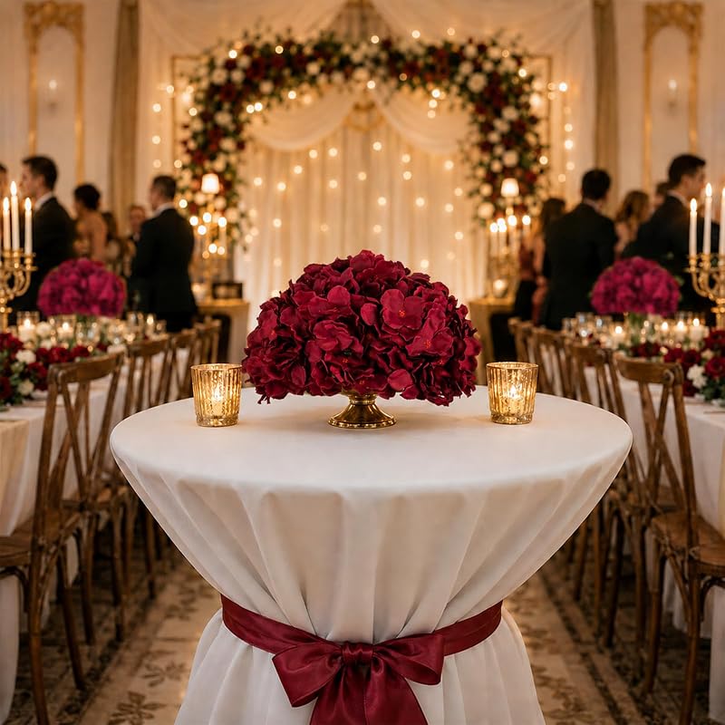 BLOSMON Hydrangea Artificial Flower Ball Centerpieces, 10 Pcs, Burgundy