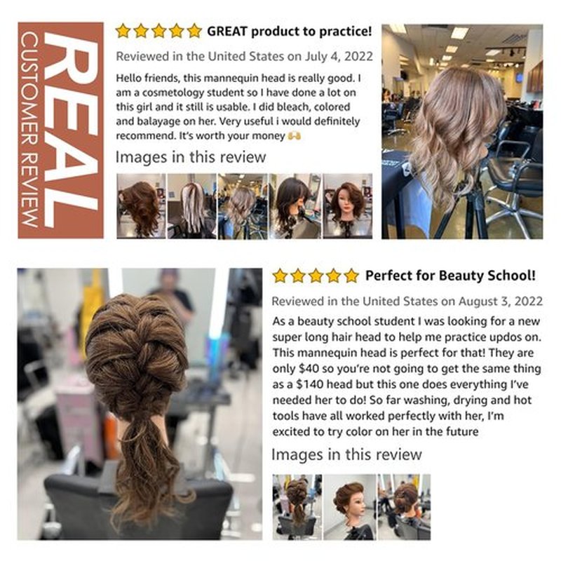 Mannequin Head with Human Hair - 20-22" Cosmetology Mannequin Head with 100% Real Human Hair for Braiding Practice Cutting - Manikin Head with Human Hair for Hairdresser (Brown)