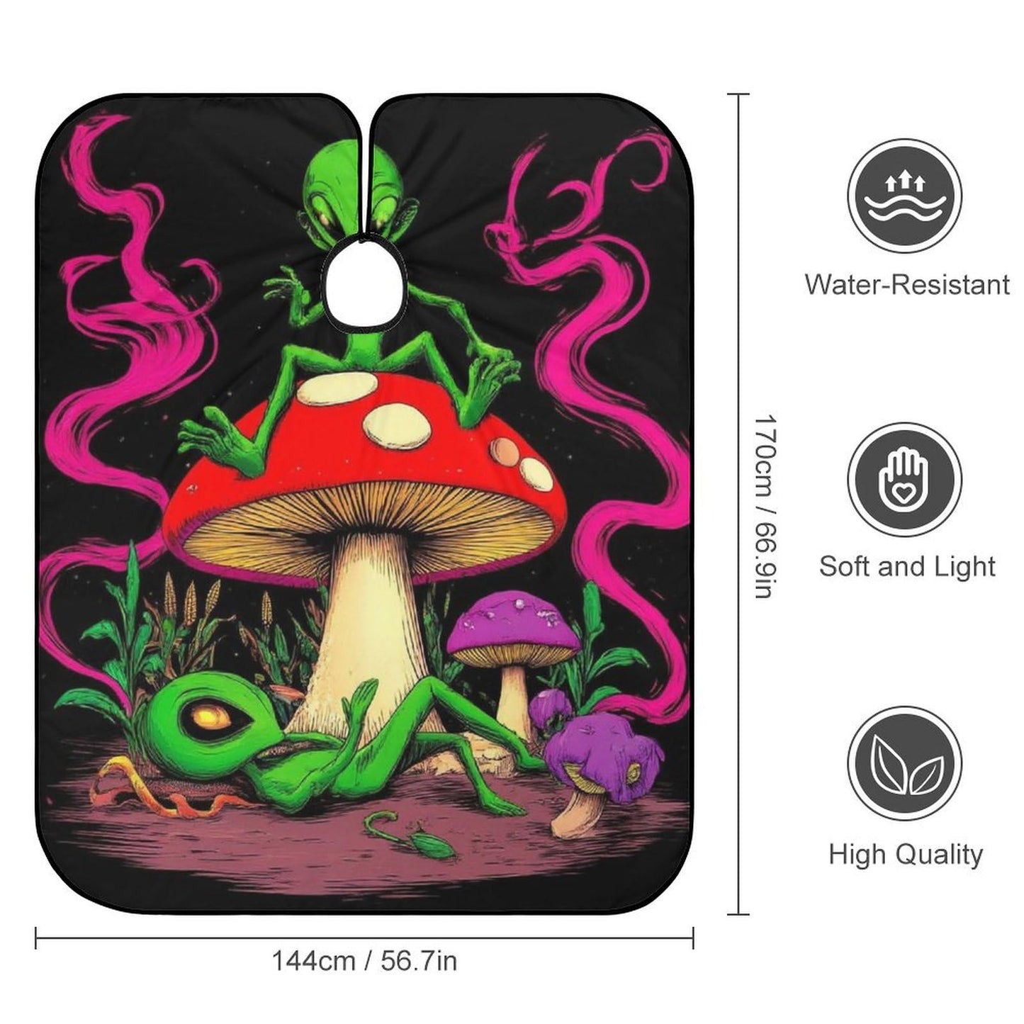 Unisex Magic Mushroom Alien Art Hair Styling Cape - Full Coverage Hairdressing Apron for Barber Salon, Profession Barbershop Supplies