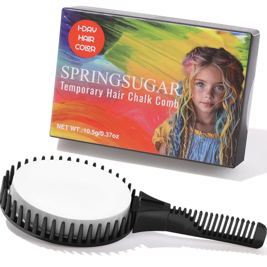 SPRINGSUGAR White Temporary Hair Chalk Comb, Washable Hair Color Dye for Girls Kids Adults Birthday Halloween Christmas Cosplay Festivals Hair DIY Party