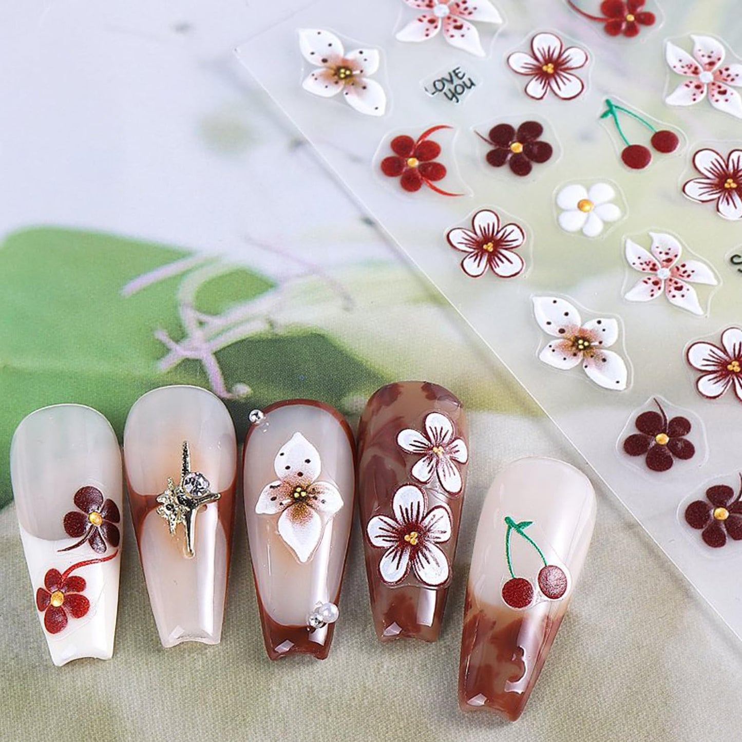 Flower Nail Stickers for Nail Art 5D Embossed Spring Summer Lily Hawaiian Flower Adhesive Nail Stickers Floral Nail Decals Summer Flowers Nails Design Manicure Supplies para Uñas Decor 4Pcs