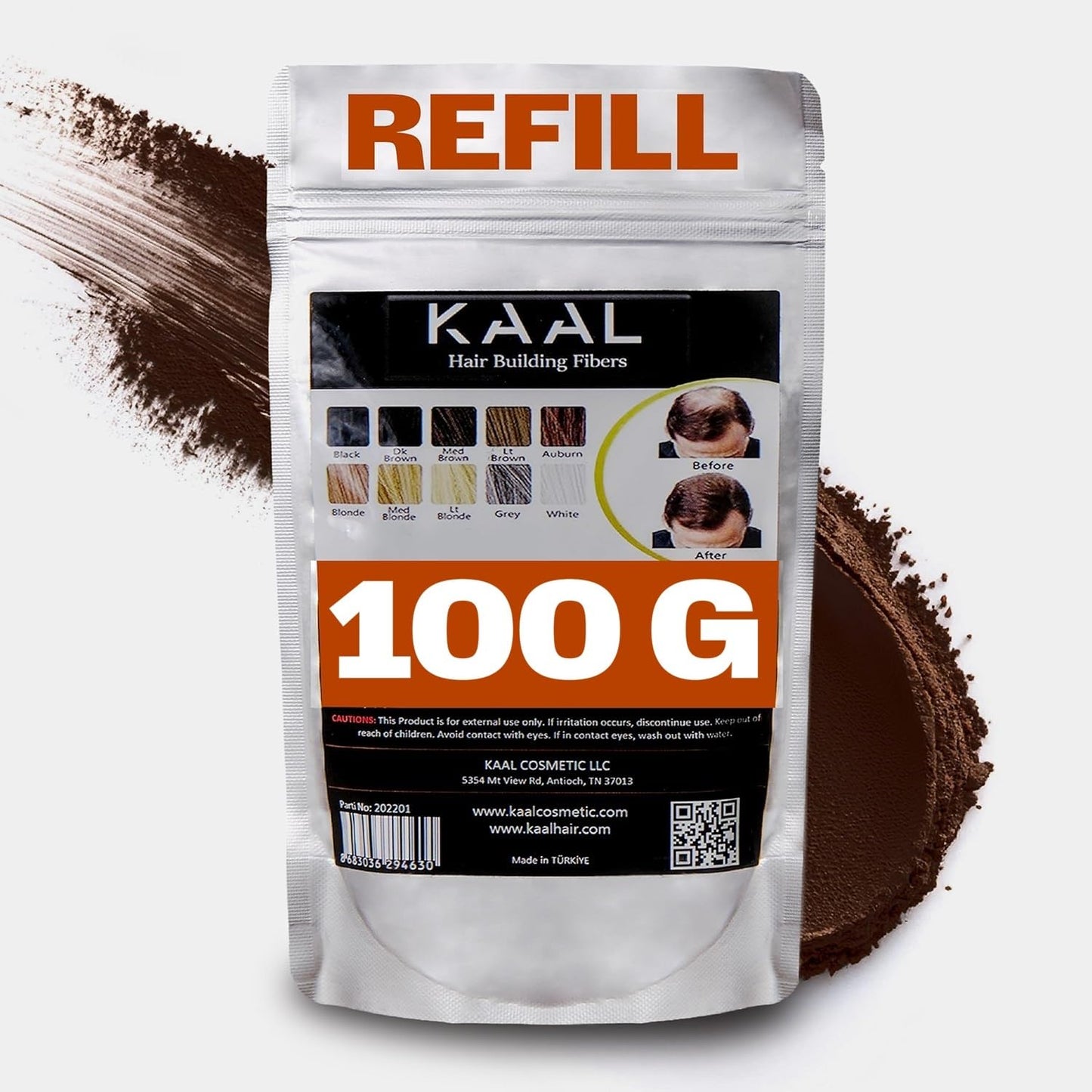 KAAL Hair Fiber Refill Pack | (3.53 oz, Dark Brown) Hair Fibers for Concealing Thinning Areas and Hair Loss, Texture Powder for Men and Women