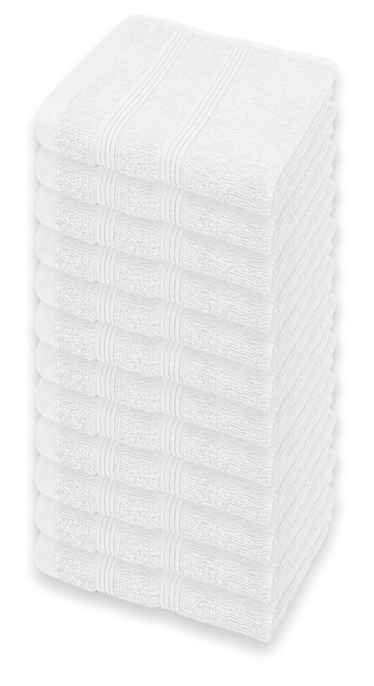 Kaufman - Premium Washcloth Set of 12 (13x13 Inches) 100% Cotton Ring Spun, Highly Absorbent, Durable and Ultra Soft Feel Wash Cloths Essential for Bathroom, Spa, Gym, and Face Towel (12PK)