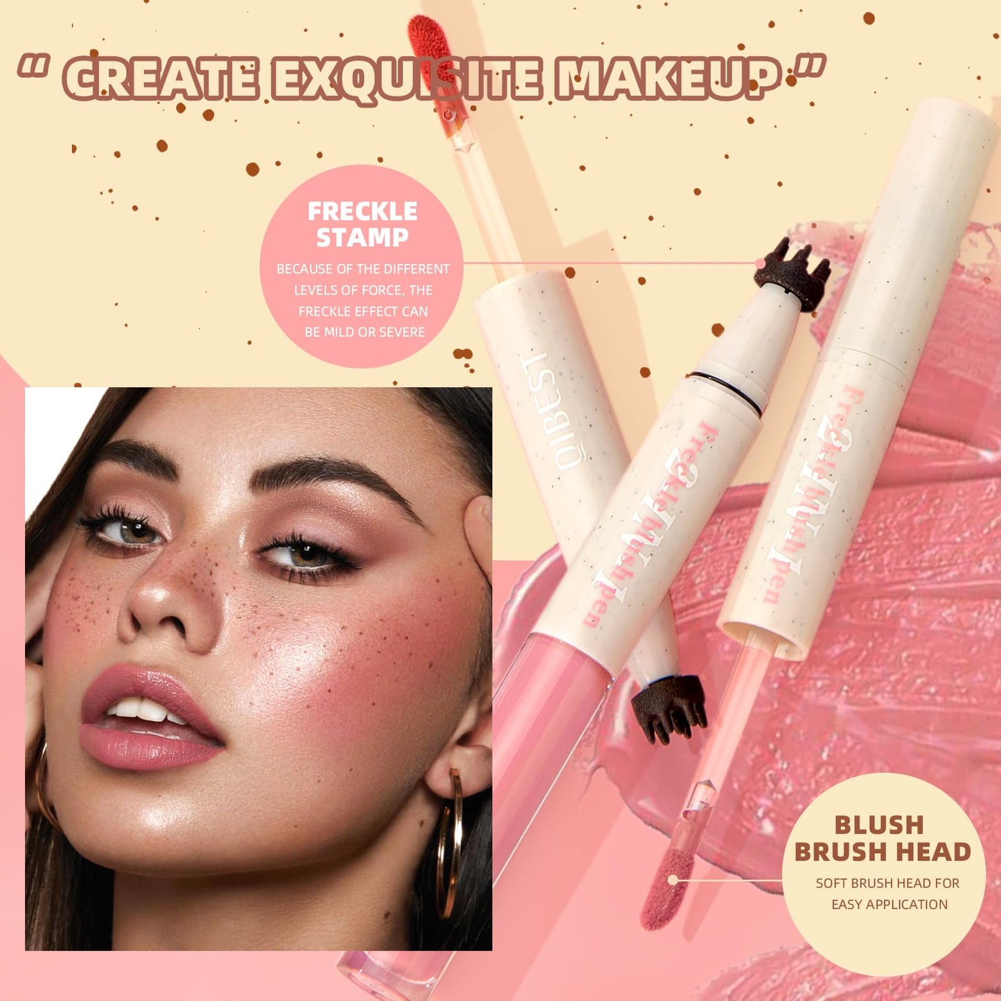 2-in-1 Freckle & Blush Pen Pro Kit: Light Ash Brown Faux Freckle Stamp + Dusty Rose Liquid Blush | Waterproof, Natural Finish | (04)
