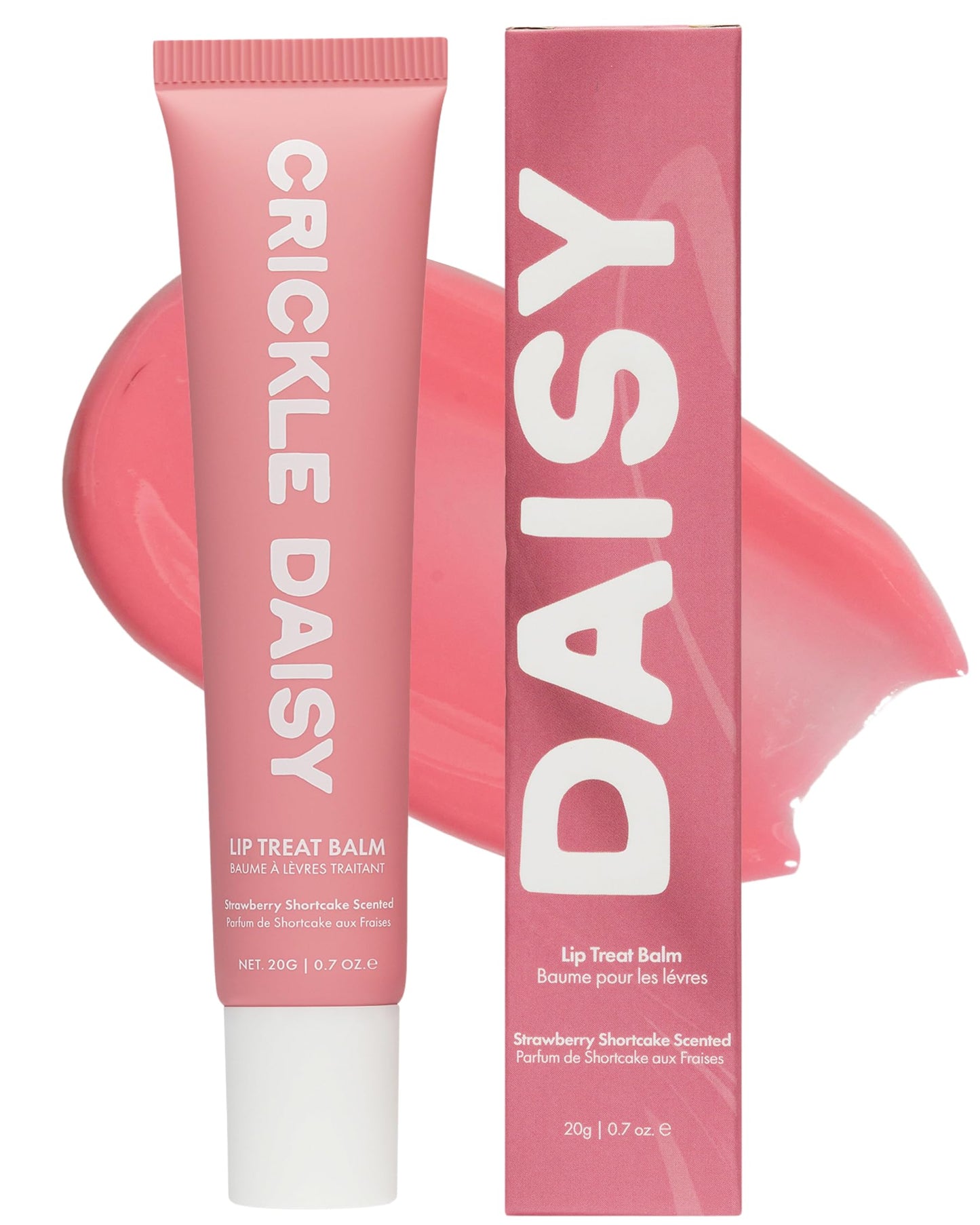 Crickle Daisy Lip Treat Balm - Hydrating & Nourishing Lip Balm with Avocado, Olive, and Coconut Oils - Softening Lip Moisturizer & Protection for Very Dry Lips - Strawberry Shortcake Scented, 0.7oz