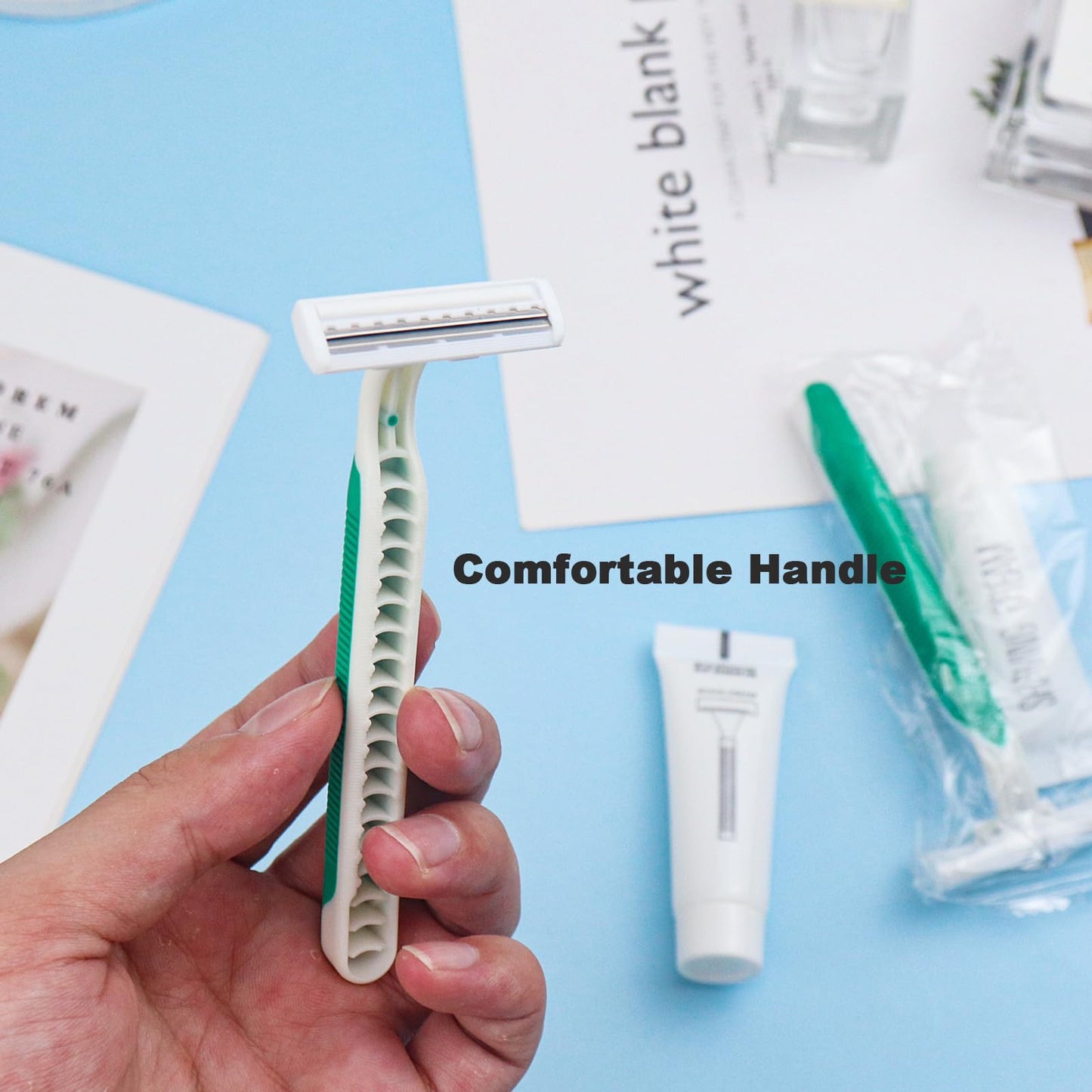 Disposable Razors in Bulk Pack of 60,Green Disposable Shaving Razors Individual Wrapped Twin Blade Bulk Disposable Razors with Clear Cap and 10g Shaving Cream for Homeless,Hotel,Travel,Charity,Shelter