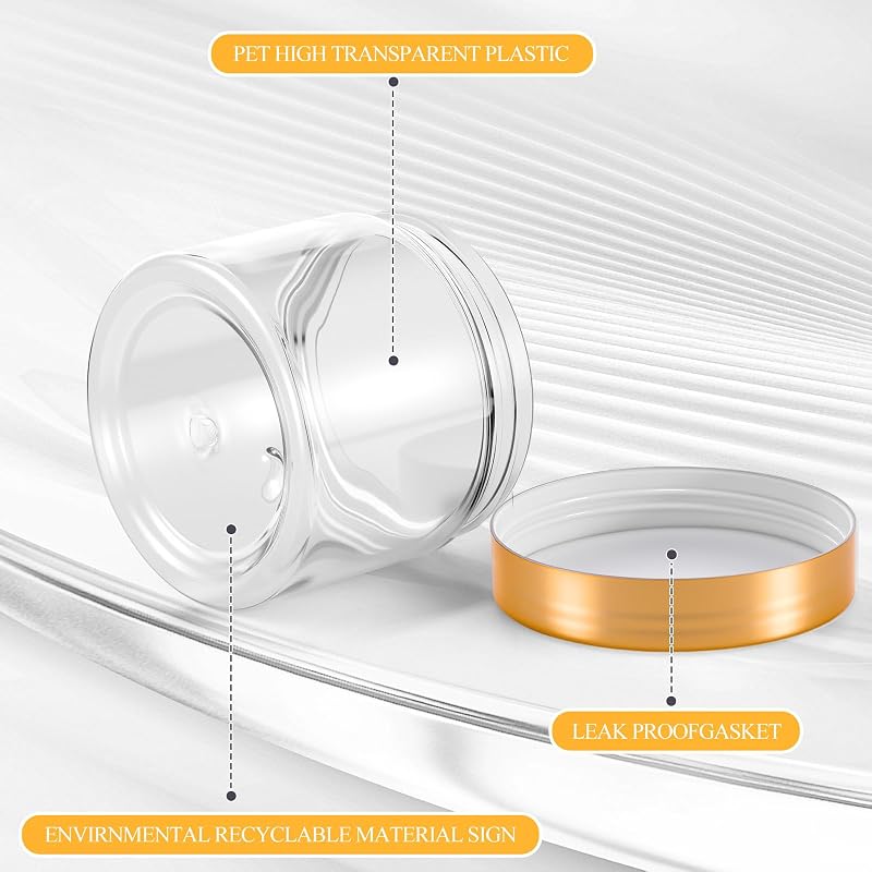 36 Pcs 2 oz Plastic Jars with Gold Lids – Wide Mouth Travel Containers, Satinior (Variation: Gold+2 oz)
