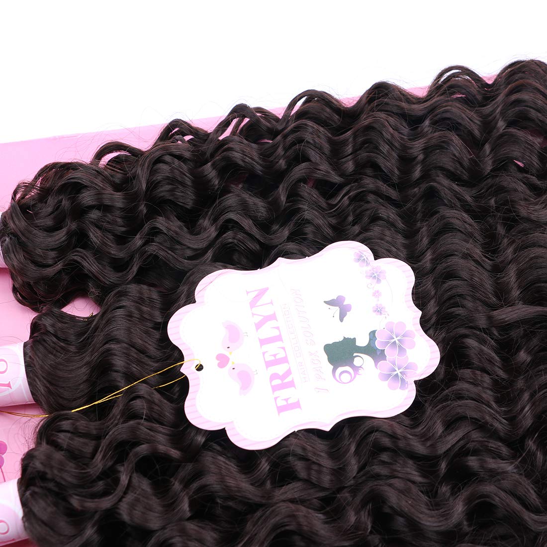 FRELYN Deep Wave Curly Synthetic Hair Weave Bundles - Black, 16-20 Inches, 4 Pack
