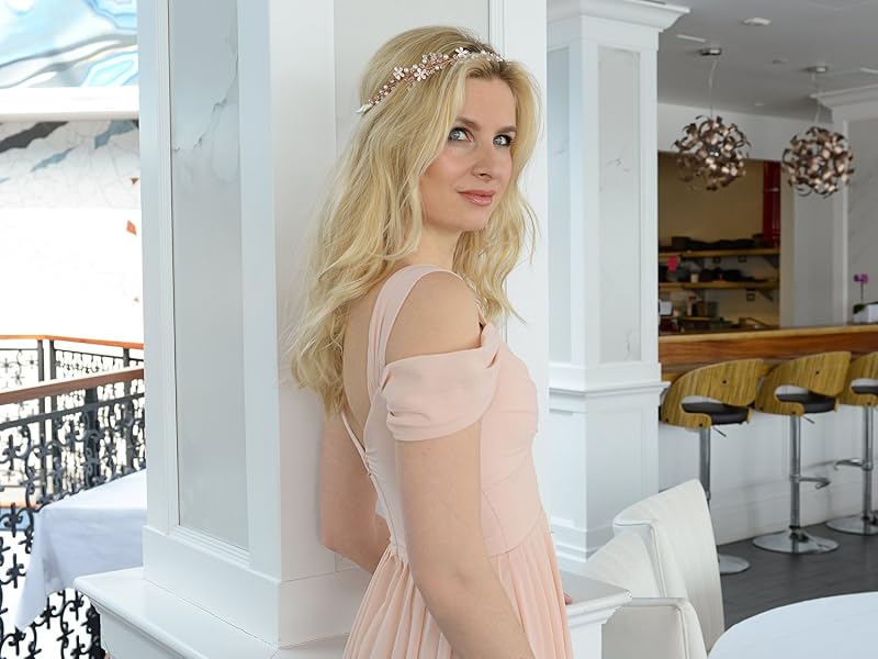 Ivory, Rose Gold & Pink Bridal Headband with Crystal Roses and Pearl Vine - Mariell