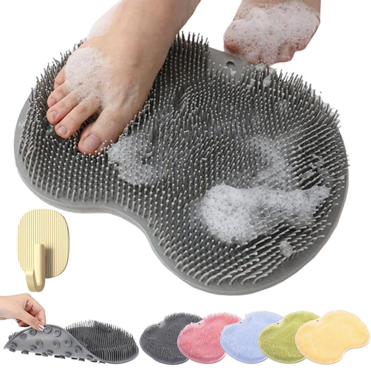 Solespa Hands-Free Silicone Foot Scrubber Mat, Shower Foot Scrubber Mat with Non-Slip Suction Cups, Wall Mounted Back Washer Exfoliating Bath Wash for Men & Women (Gray)